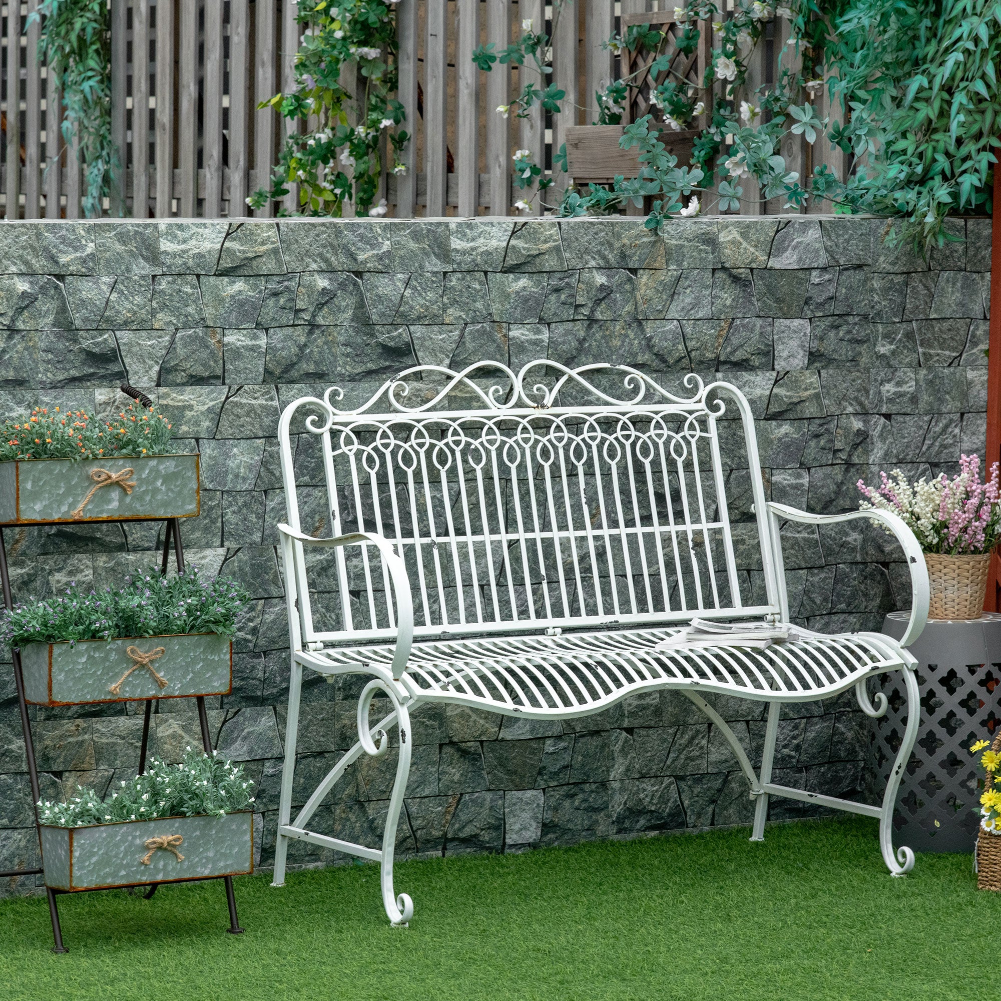 Banco de Jardim 2 Lugares Branco 110x60x97cm - Elegância e Conforto para o seu Exterior