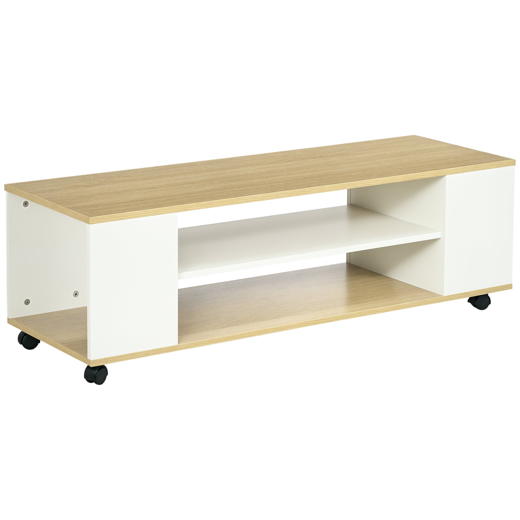 Armário para TV Flutuante com 2 Portas e 2 Prateleiras - 120x40x38,5cm - Branco e Madeira