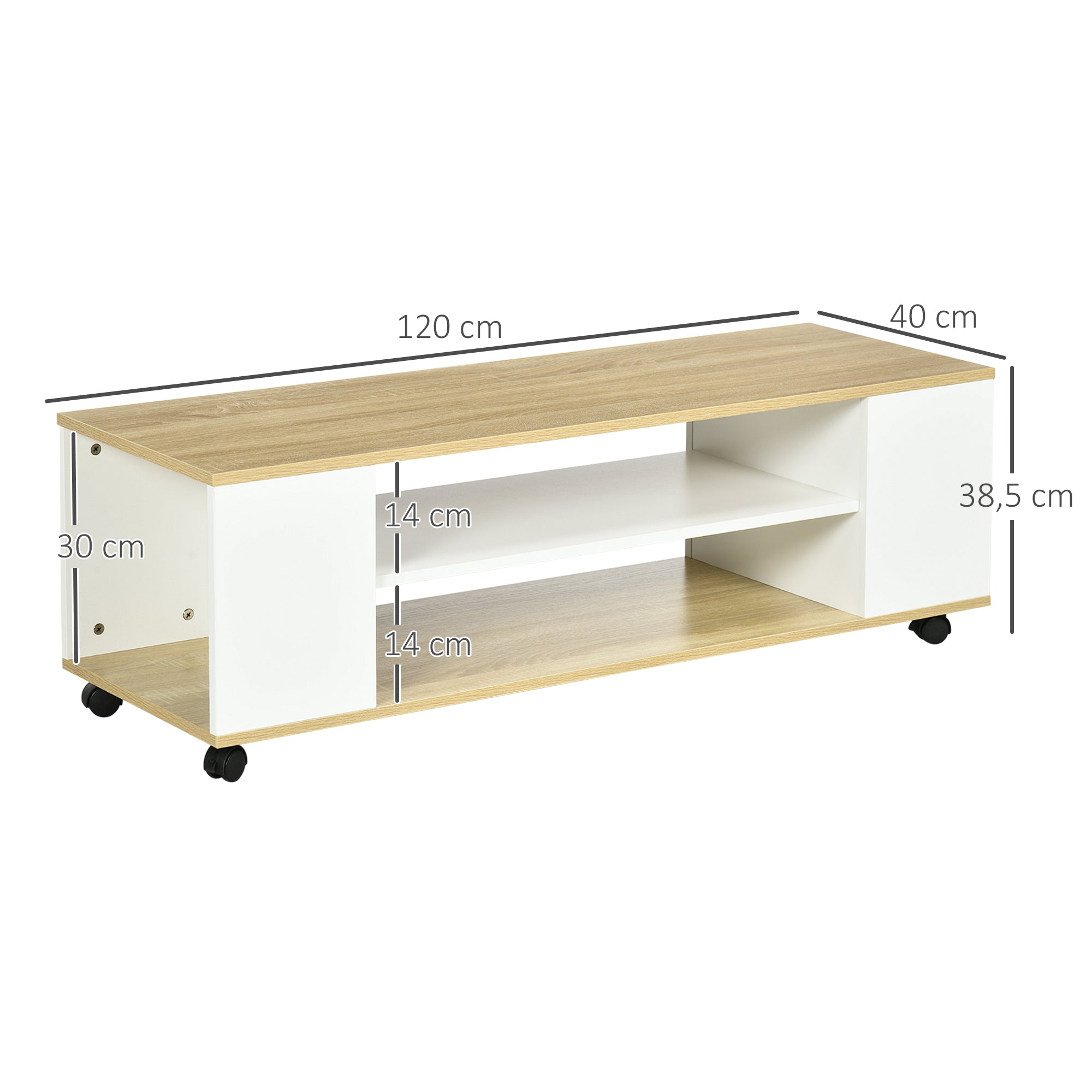 Armário para TV Flutuante com 2 Portas e 2 Prateleiras - 120x40x38,5cm - Branco e Madeira