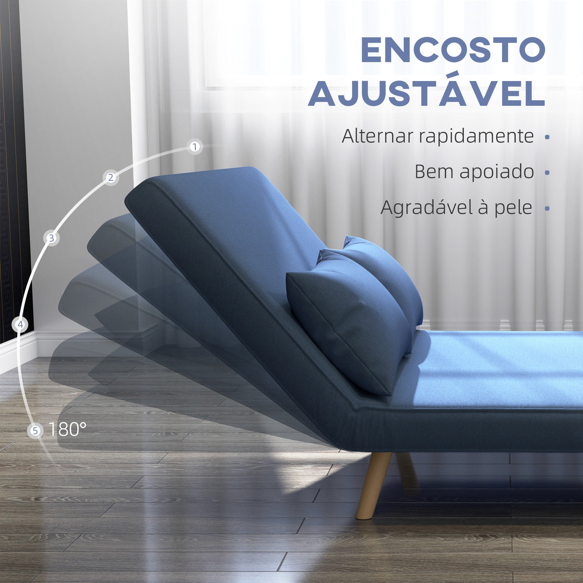 Sofá Cama de 2 Lugares Dobrável Estofado em Linho 120x75x85 cm Azul Escuro