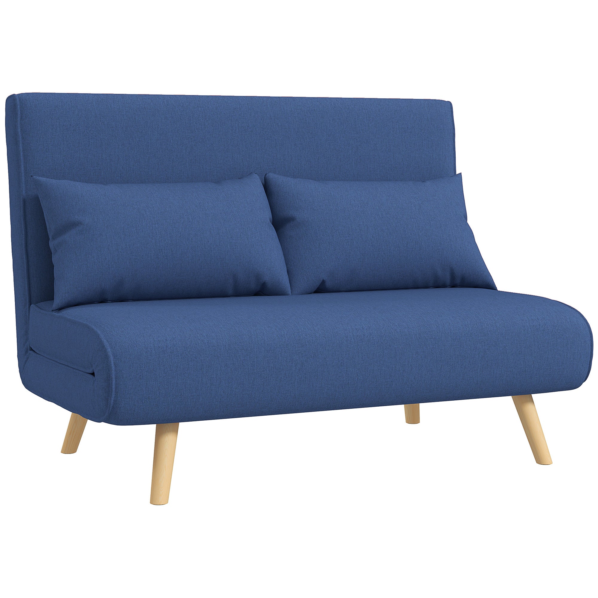 Sofá Cama de 2 Lugares Dobrável Estofado em Linho 120x75x85 cm Azul Escuro
