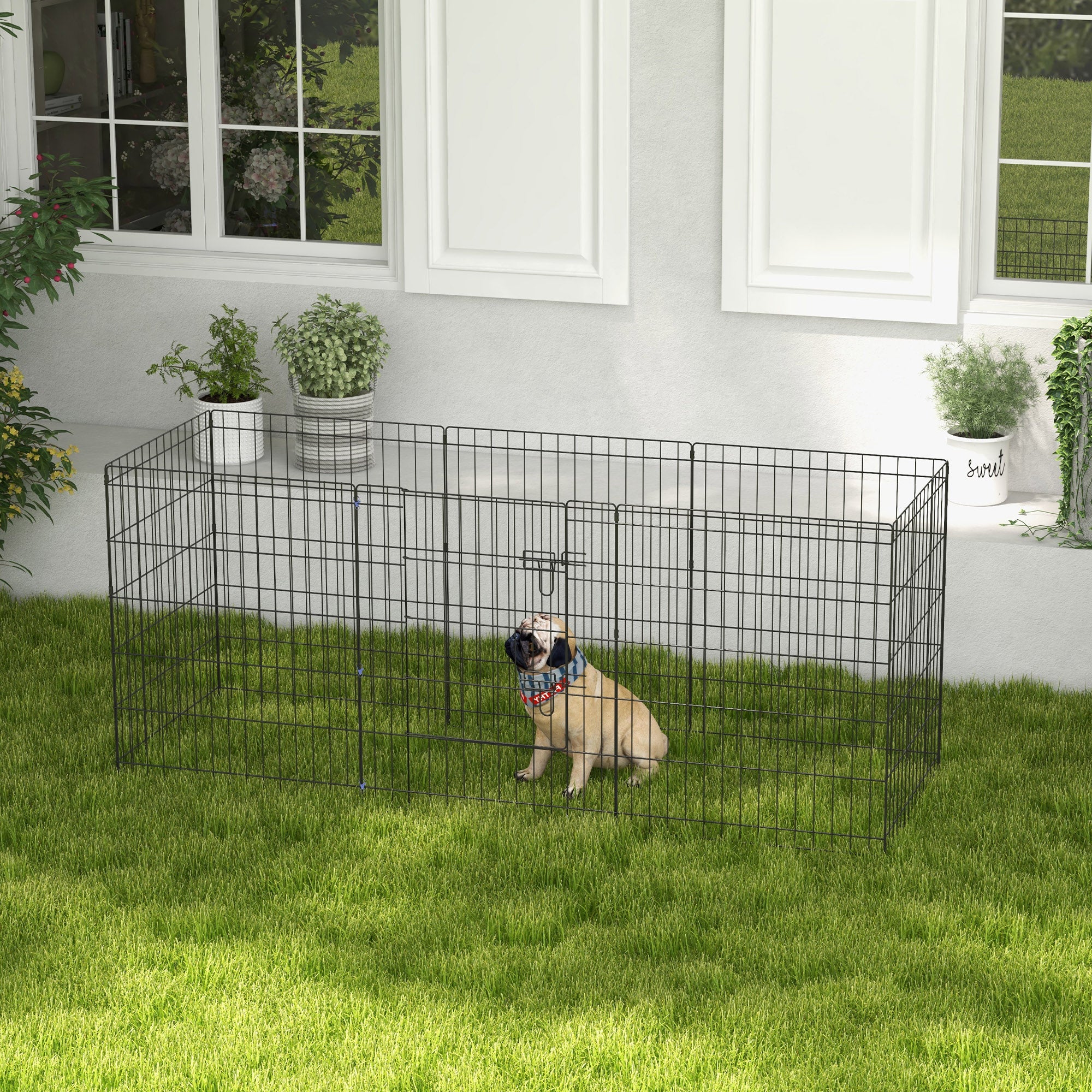 Parque para Cães 8 Painéis 76x61cm Preto - Gaiola Metálica Dobrável
