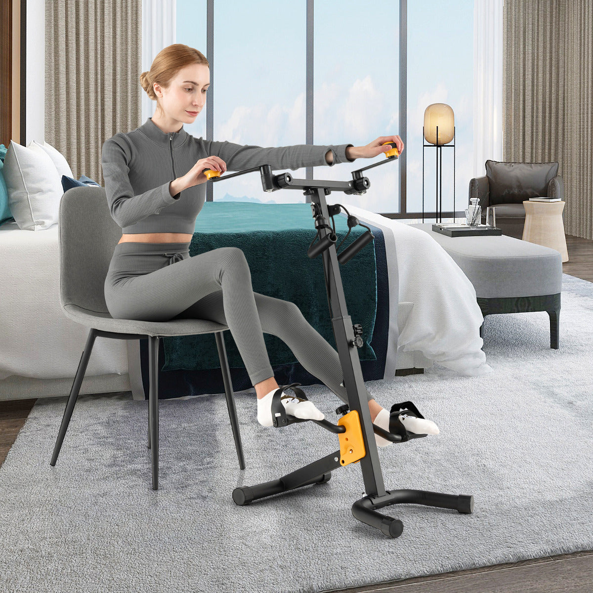 Pedaleira de Exercício Bicicleta Dobrável para Mãos, Braços, Pernas e Joelhos - Ideal para Reabilitação de Idosos