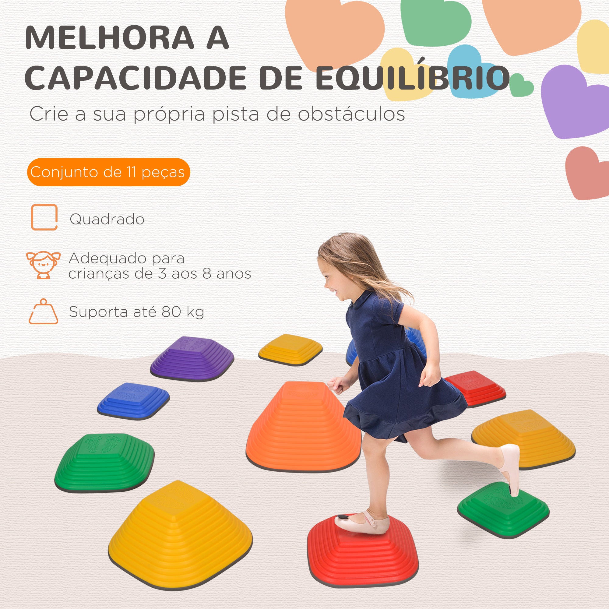 Conjunto de Blocos de Equilíbrio Multicor 37x37x19 cm para Crianças acima de 3 Anos