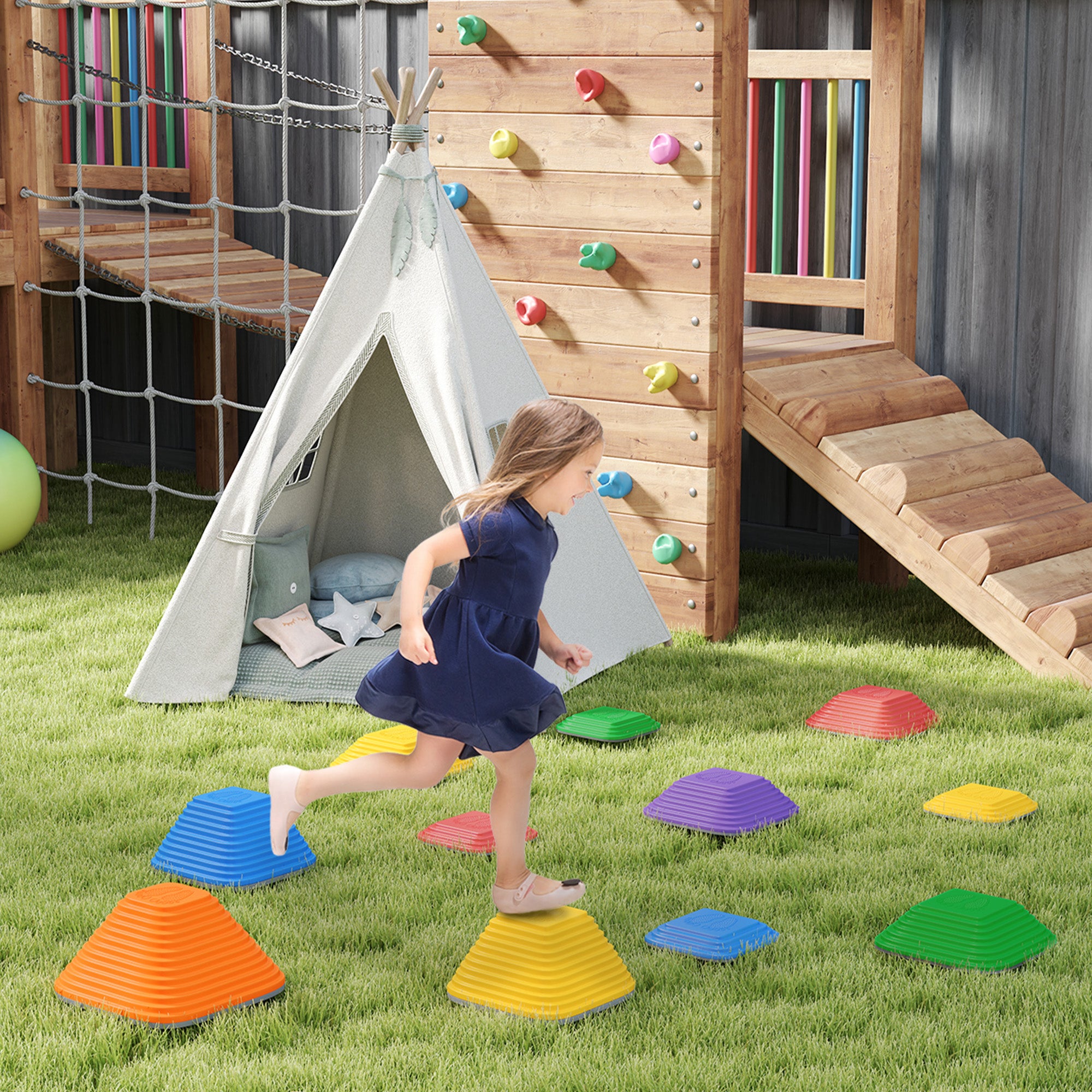 Conjunto de Blocos de Equilíbrio Multicor 37x37x19 cm para Crianças acima de 3 Anos