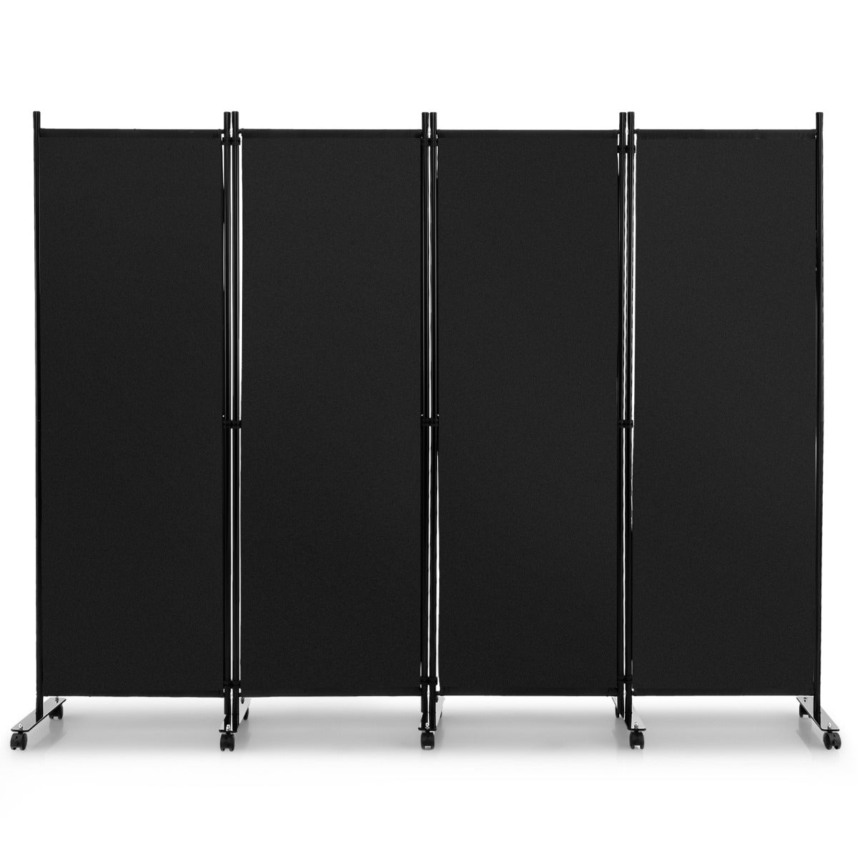 Biombo Separador de Ambientes com 4 Painéis e Rodas - Preto
