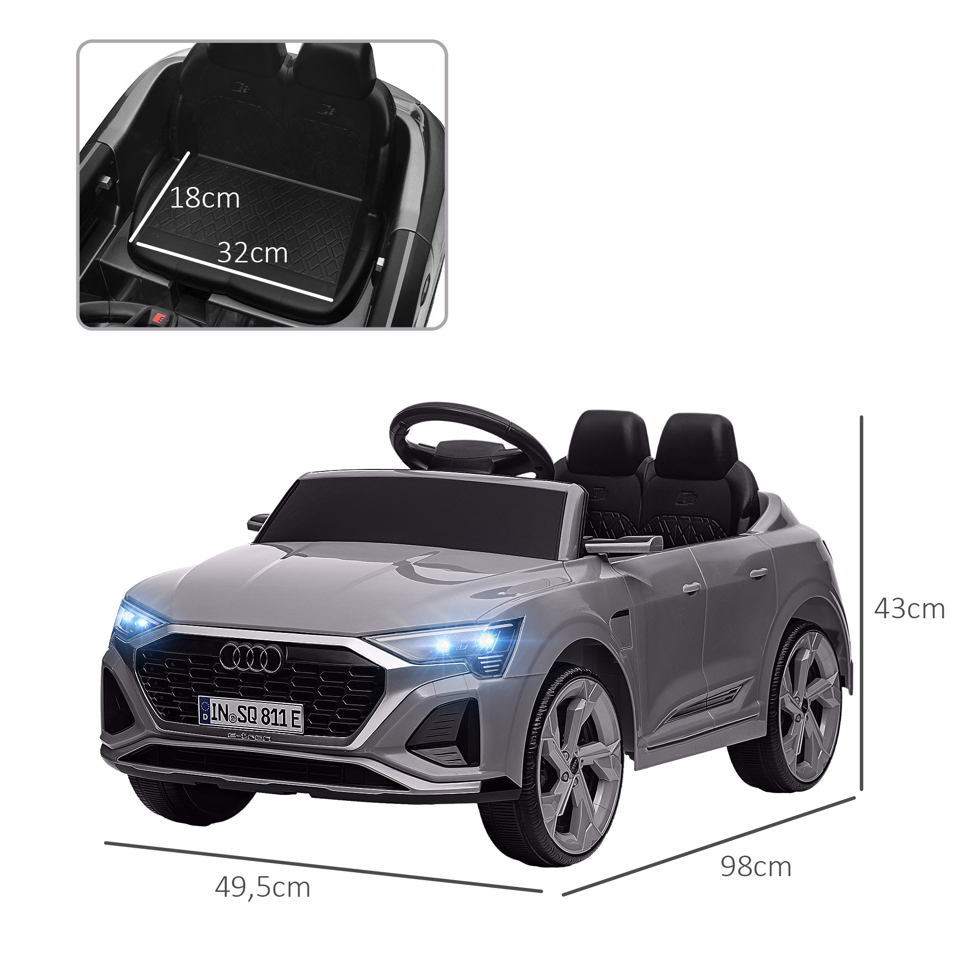 Carro Elétrico Infantil Cinzento 98x49,5x43 cm - Audi Q8 Etron Sportback