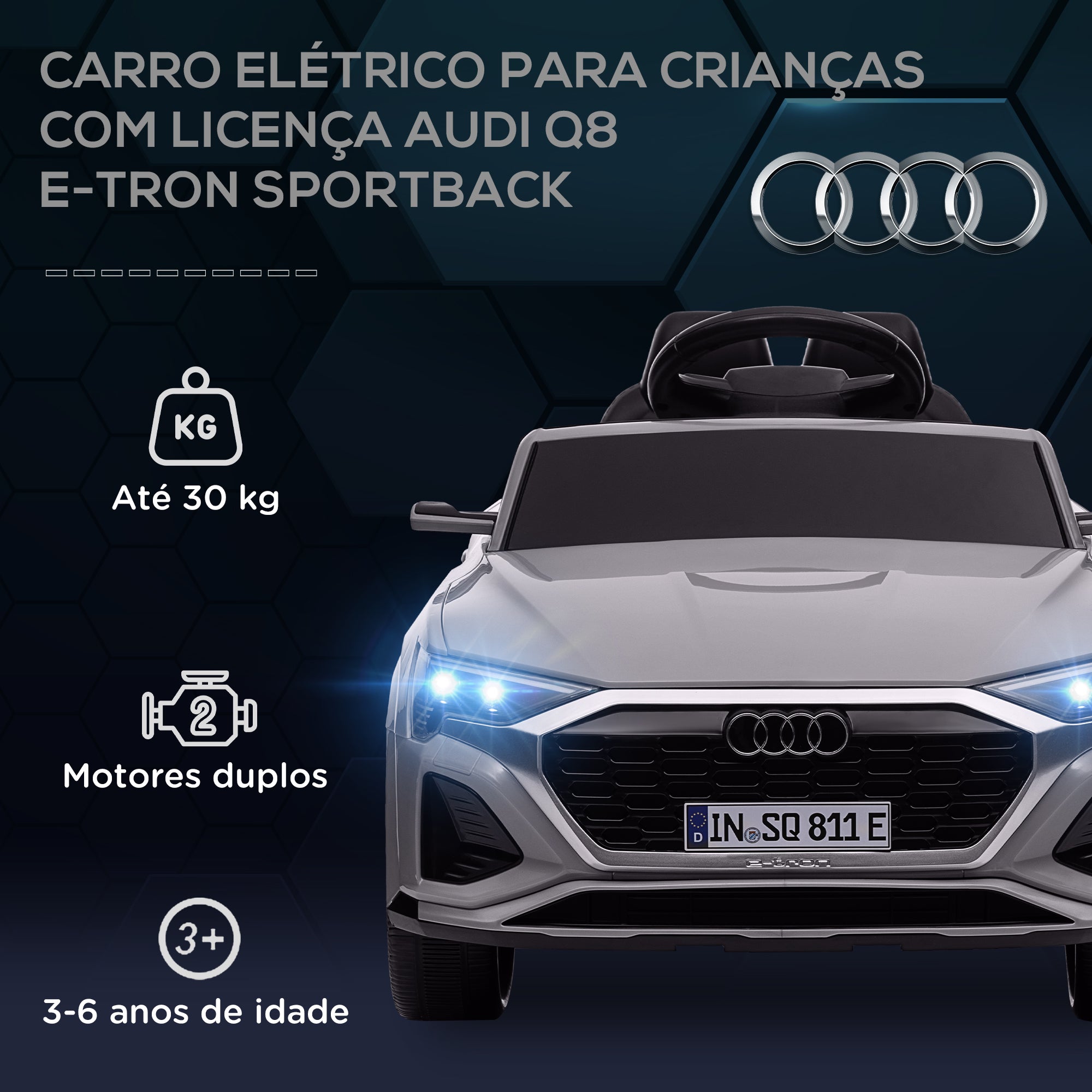 Carro Elétrico Infantil Cinzento 98x49,5x43 cm - Audi Q8 Etron Sportback