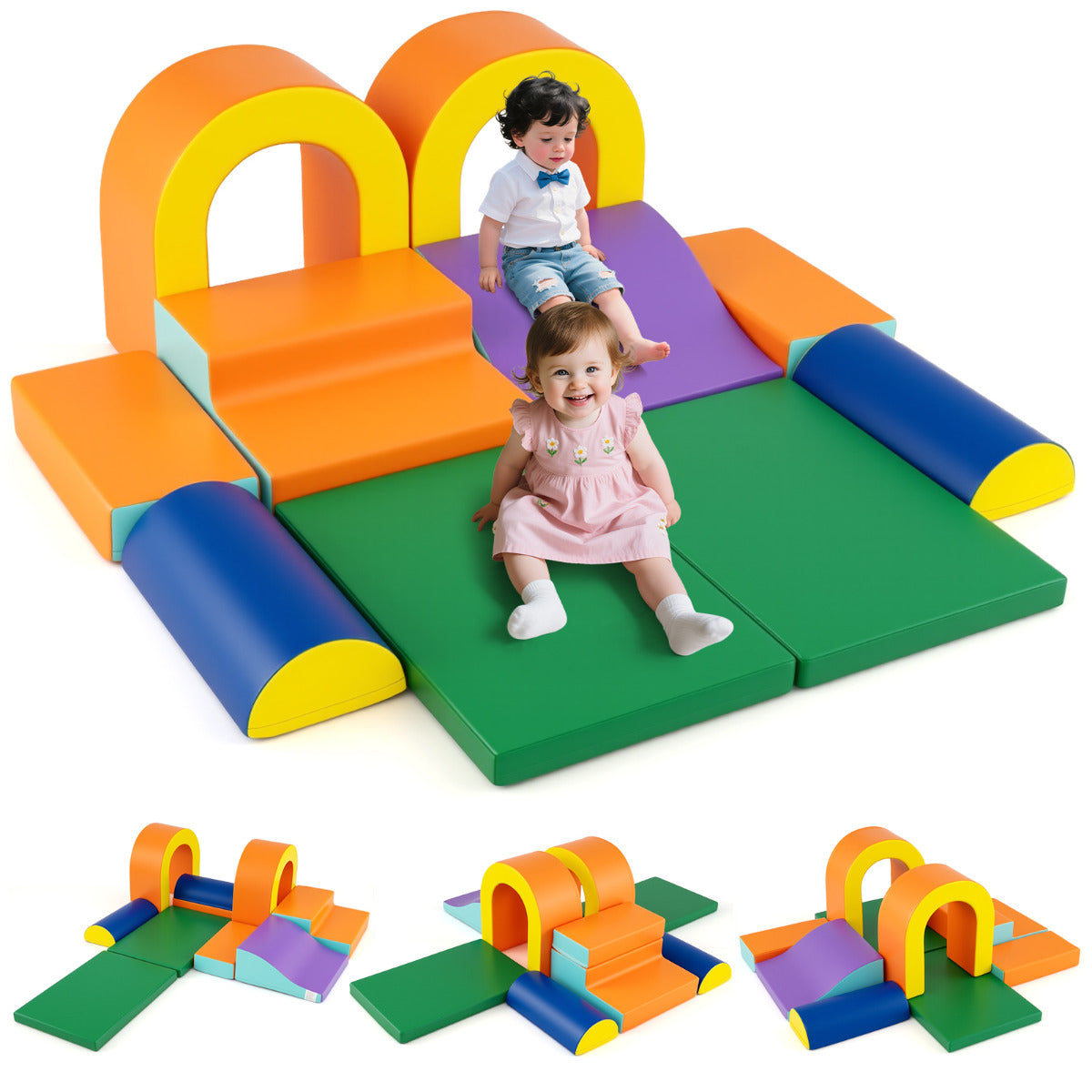 Bloques de Escalada de Espuma de 10 Peças para Ginásio de Jogo em Couro Artificial - Naranja