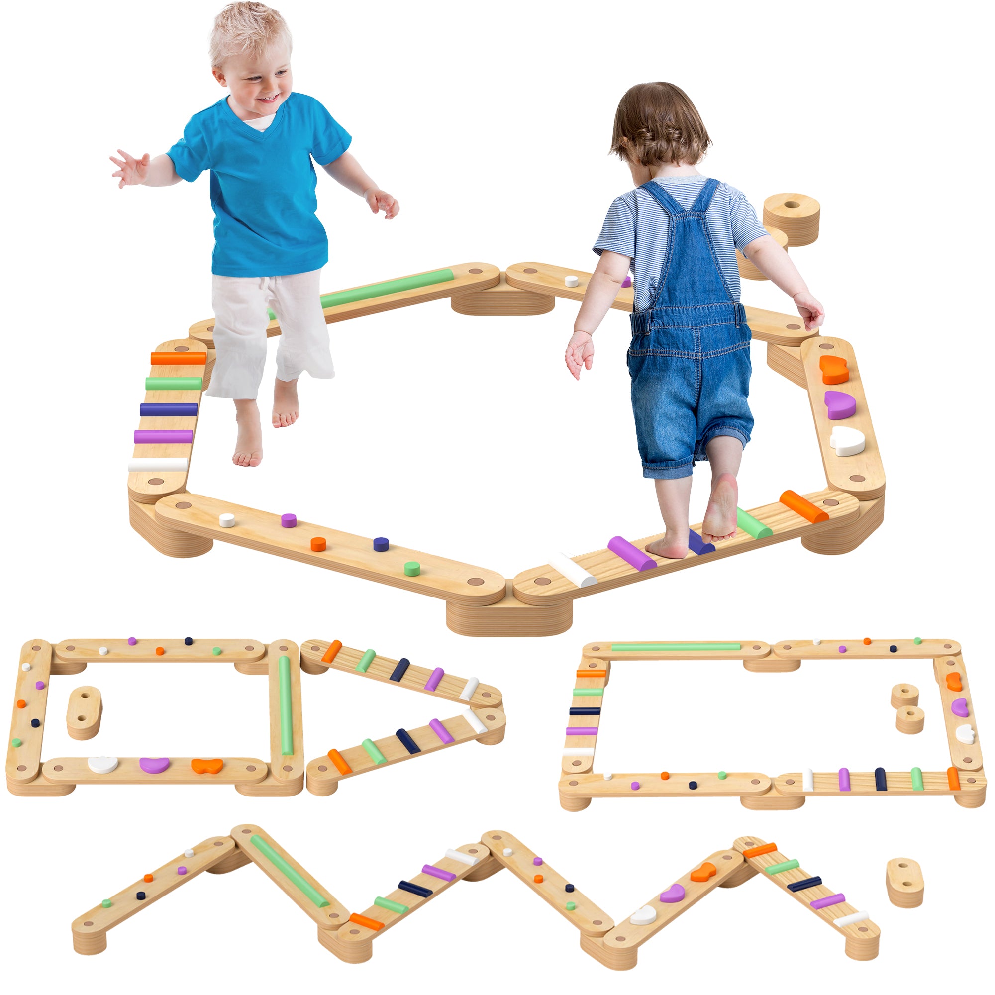 Trave de Equilíbrio Multicor 130x115x8,5 cm para Crianças acima de 3 Anos