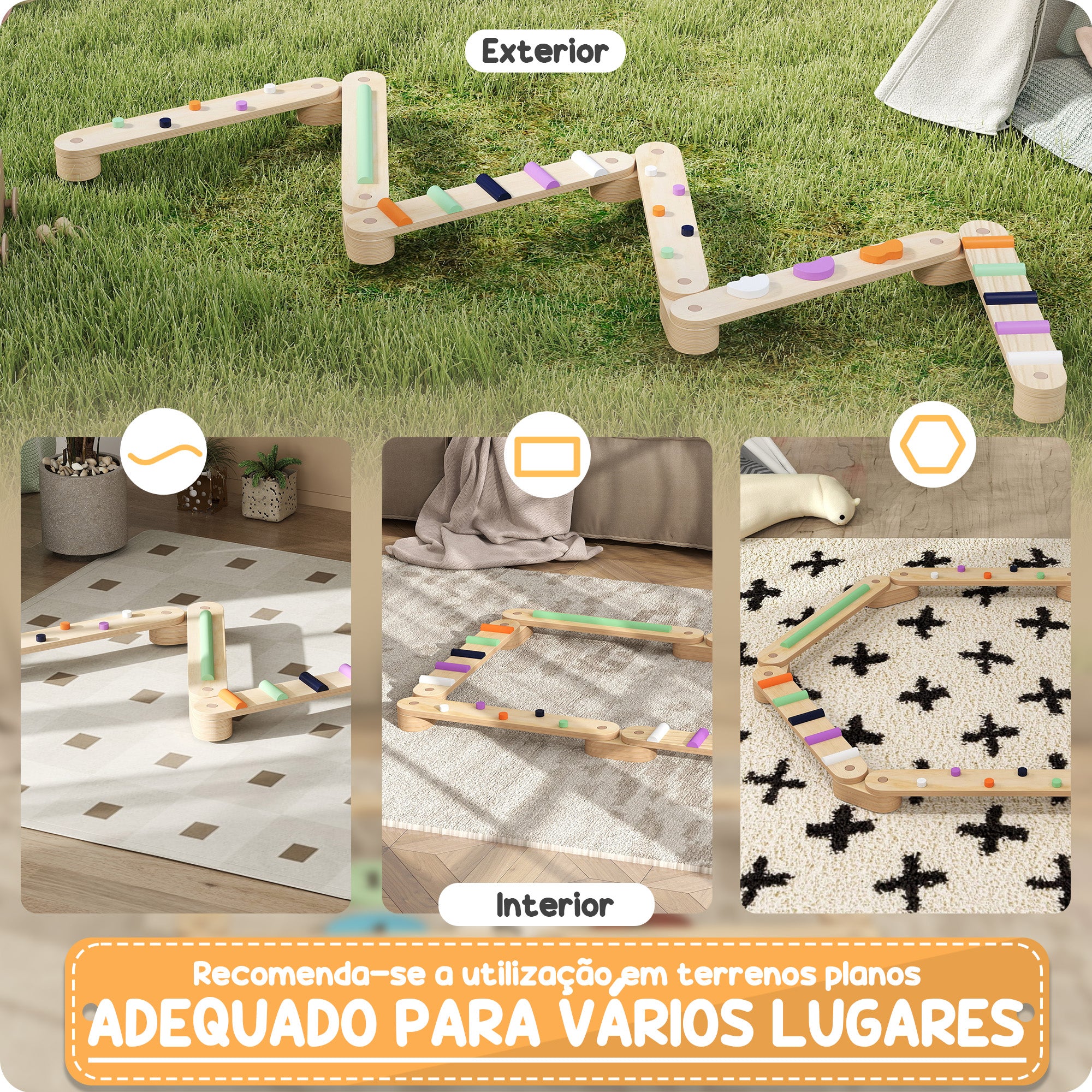 Trave de Equilíbrio Multicor 130x115x8,5 cm para Crianças acima de 3 Anos