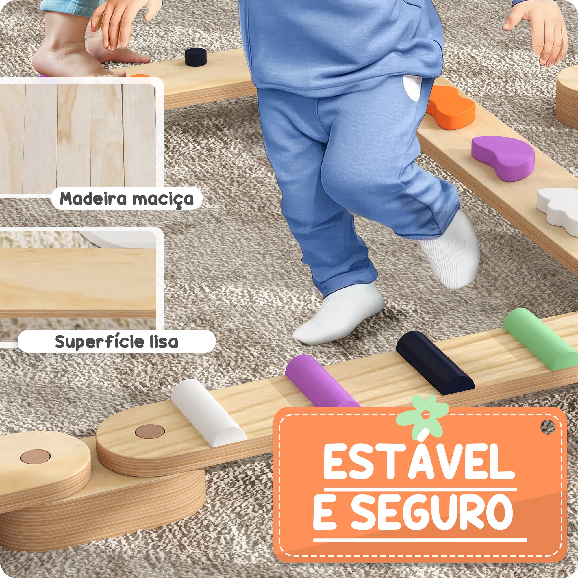 Trave de Equilíbrio Multicor 130x115x8,5 cm para Crianças acima de 3 Anos