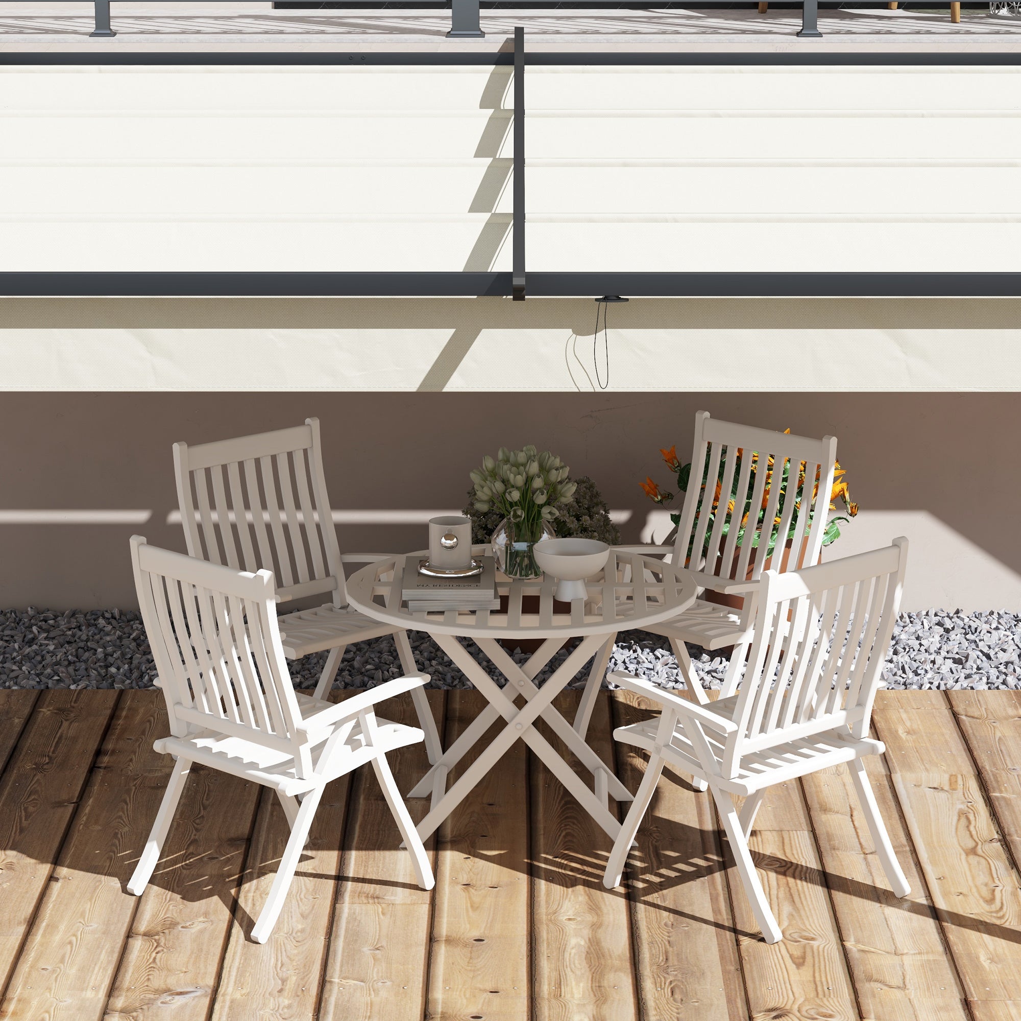 Pérgola de Jardim com Teto Retrátil – 397x297x200/230 cm – Cor Creme – Aço e Poliéster