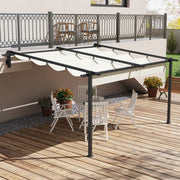 Pérgola de Jardim com Teto Retrátil – 397x297x200/230 cm – Cor Creme – Aço e Poliéster