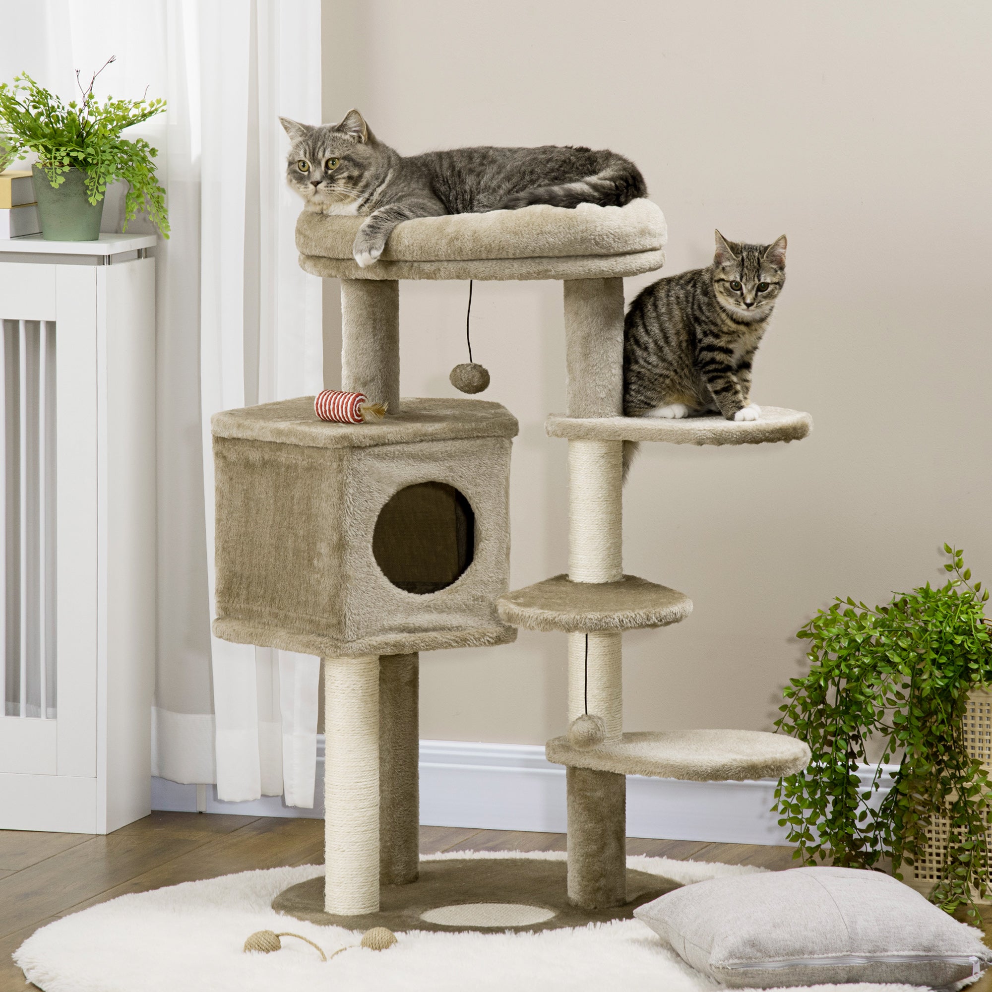 Arranhador para Gatos Pequenos - 55x55x94 cm - Marrom e Creme