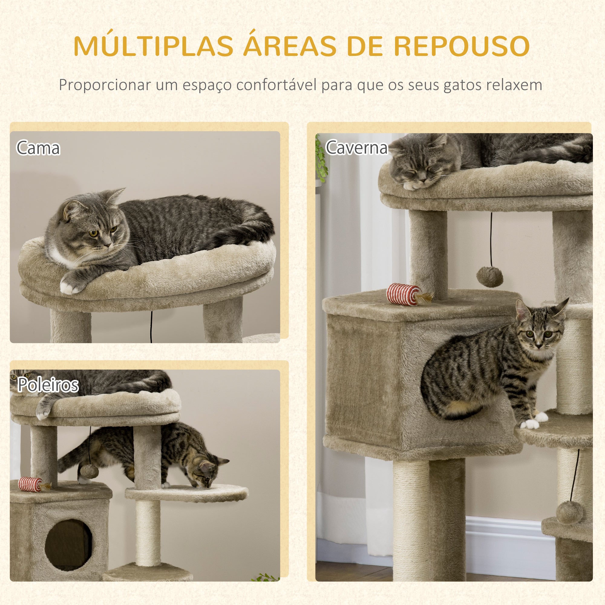 Arranhador para Gatos Pequenos - 55x55x94 cm - Marrom e Creme