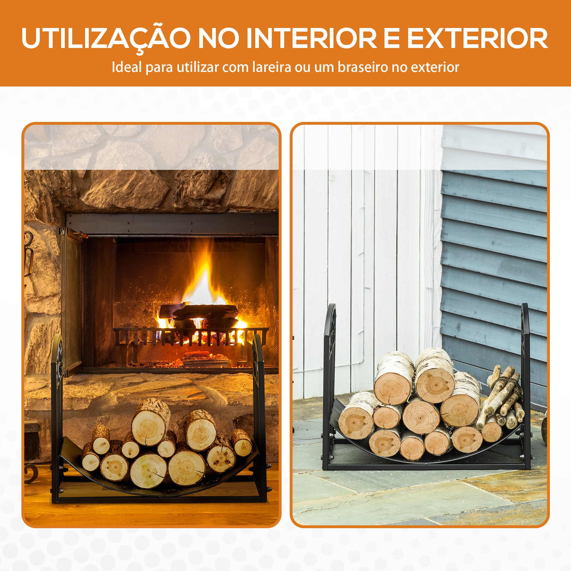 Suporte para Lenha Curvo – 60,5x36x46,5 cm – Preto – Metal