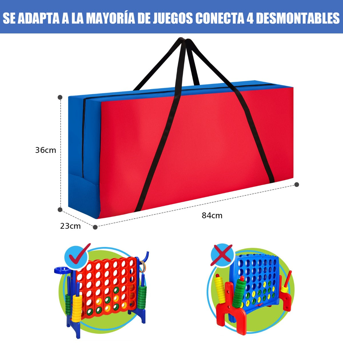 Bolsa de Transporte para Jogo Gigante 4 em Linha – 84 x 23 x 36 cm – Vermelho – Tecido Oxford