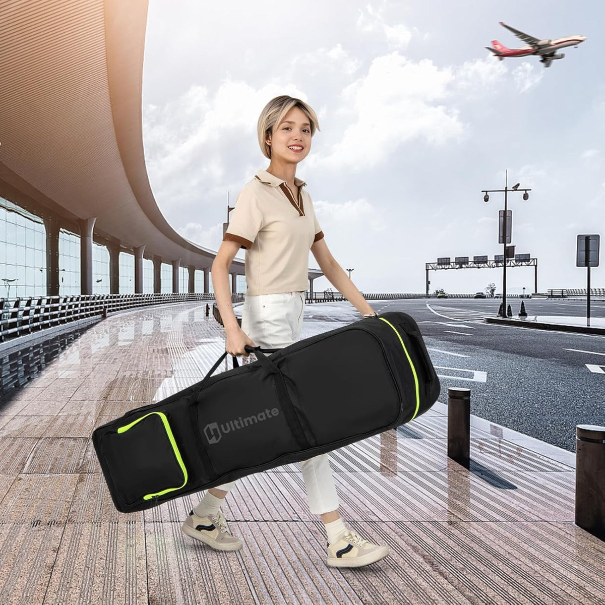Bolsa de Golfe Dobrável com Rodas Capa de Viagem para Golfe com 3 Pegas e Bolso Lateral Tecido Oxford Impermeável