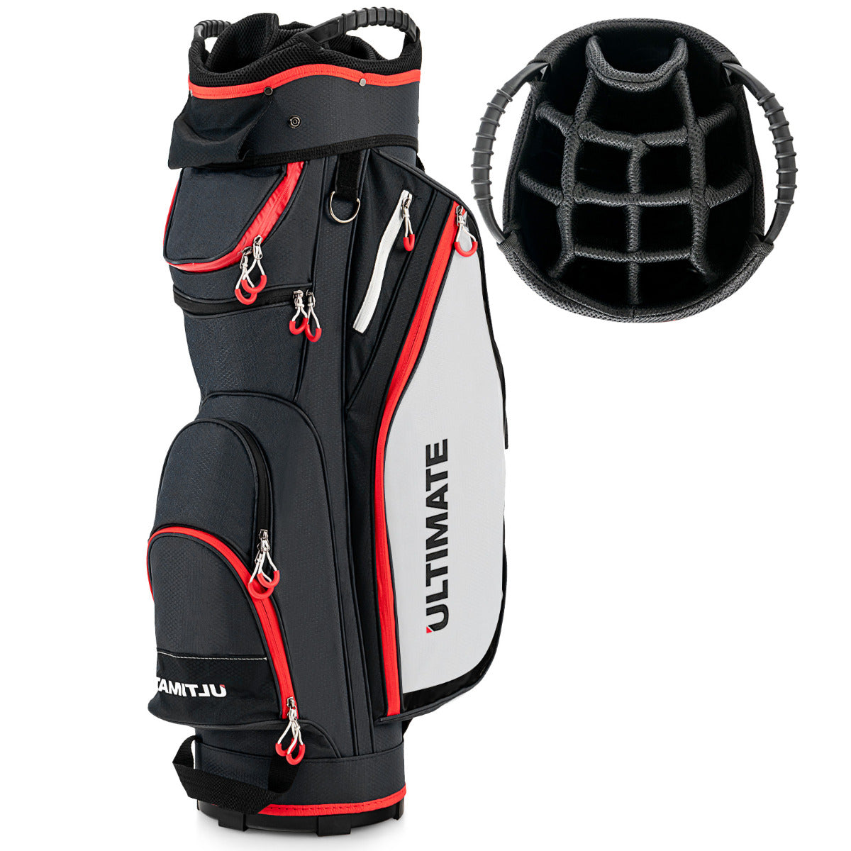 Bolsa de Golfe Leve de Grande Capacidade com 14 Divisórias 8 Bolsos Capa de Chuva Bolsa Térmica para Bebidas 39x25x128 cm Preto