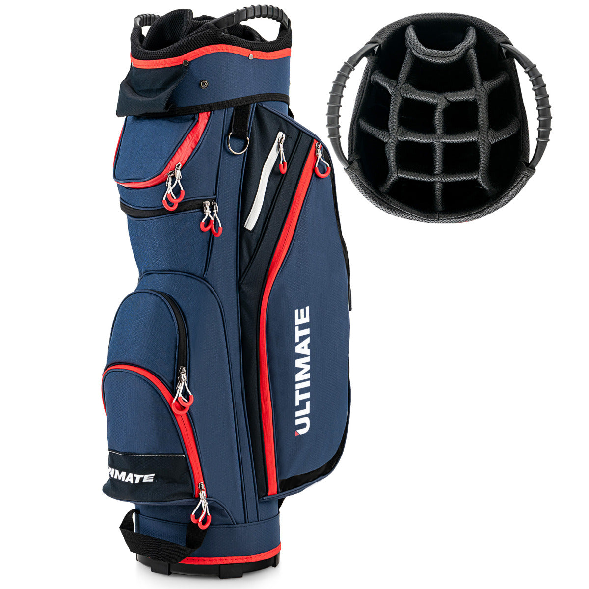 Bolsa de Golfe Leve de Grande Capacidade com 14 Divisórias, 8 Bolsos, Capa de Chuva, Bolsa Térmica para Bebidas 39x25x128 cm Azul