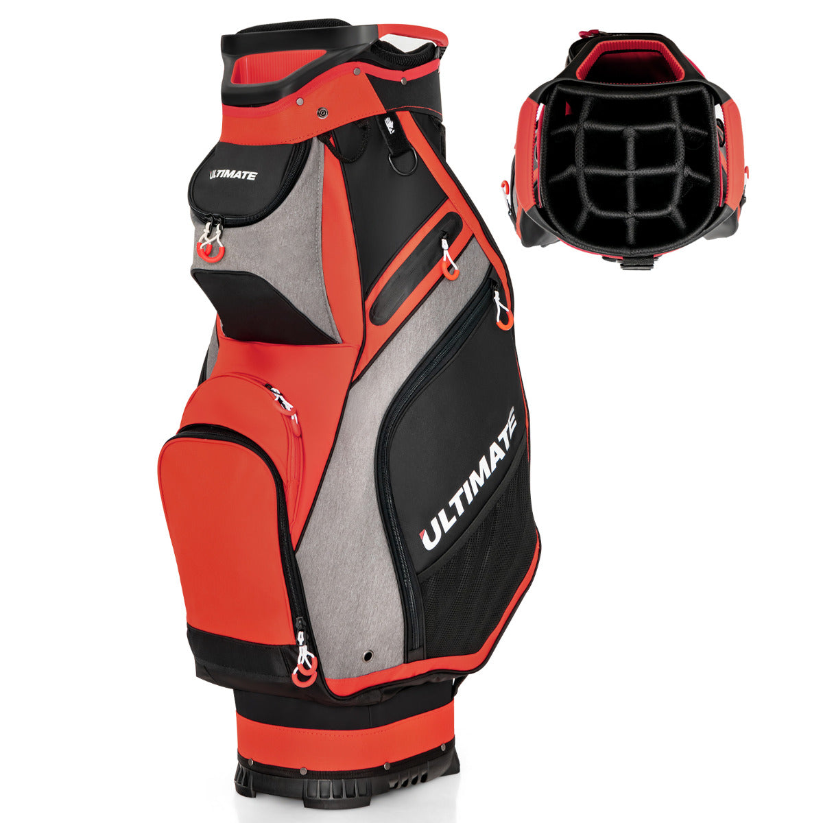 Bolsa de Transporte para Golfe Leve e Portátil com 14 Divisórias 7 Bolsos Capa de Chuva 42 x 31 x 91,5 cm Vermelho