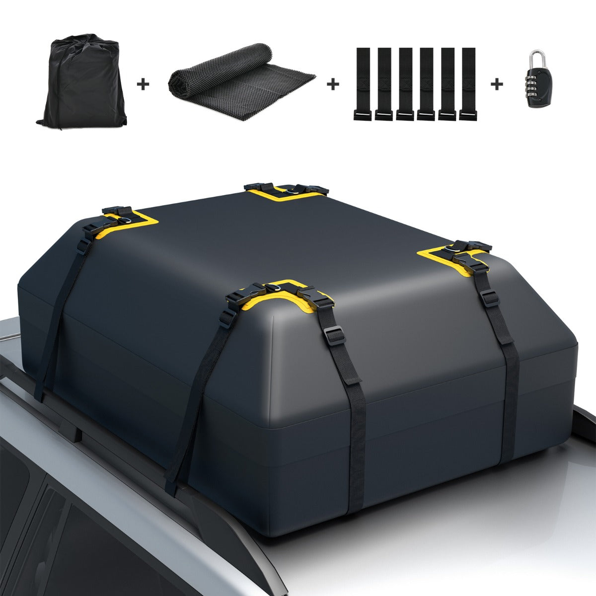 Bolsa de Tejadilho Impermeável 400/600 L para Carro com Ganchos e Correias Reforçadas - Preto
