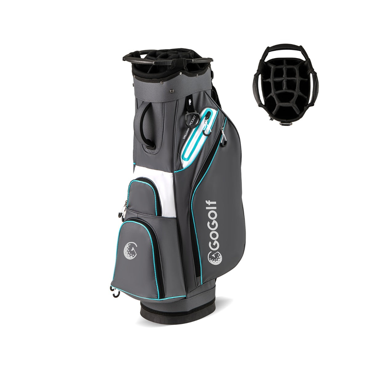 Bolsa de Golfe com 14 Divisórias Bolsa de Golfe com Capa para a Chuva com 6 Bolsos com Fecho Porta Toalhas Cinzenta
