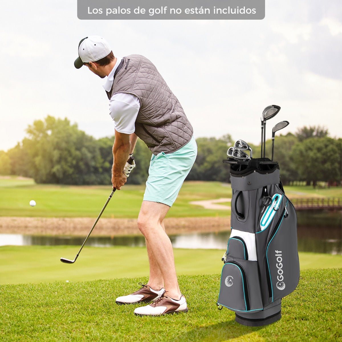 Bolsa de Golfe com 14 Divisórias Bolsa de Golfe com Capa para a Chuva com 6 Bolsos com Fecho Porta Toalhas Cinzenta