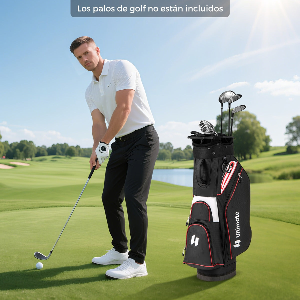 Bolsa de Golfe com 14 Divisores e Capa para a Chuva, 6 Bolsos com Fecho e Suporte para Toalhas - Preto