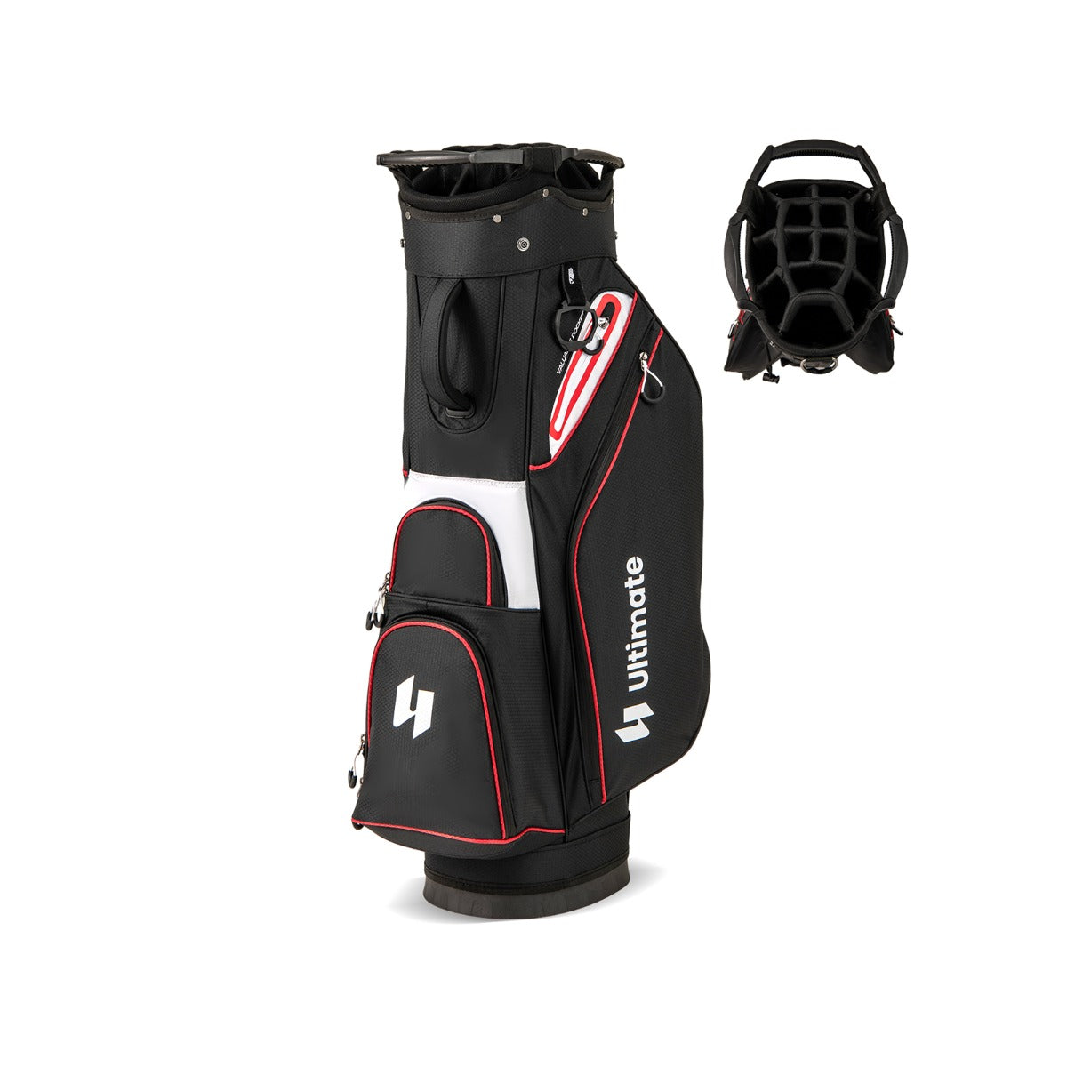Bolsa de Golfe com 14 Divisores e Capa para a Chuva, 6 Bolsos com Fecho e Suporte para Toalhas - Preto