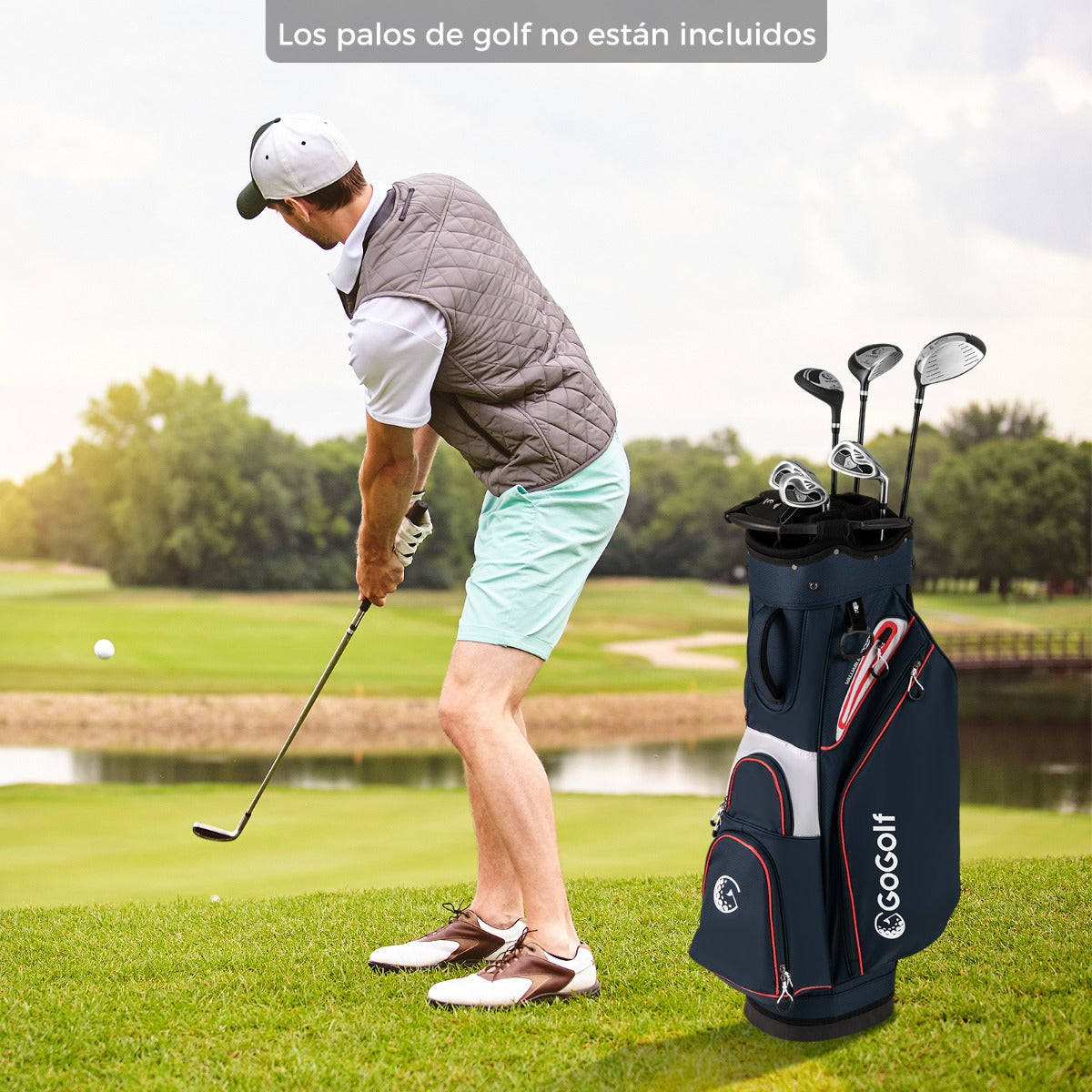 Bolsa de Golfe com 14 Divisórias Bolsa de Golfe com Capa de Chuva com 6 Bolsos com Fecho Porta Toalhas Azul