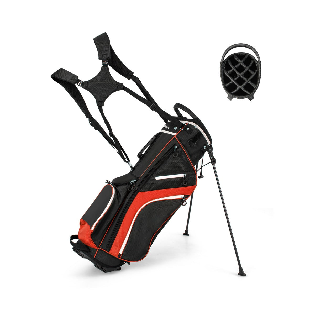 Bolsa de Golfe com Divisor Superior de 14 Direções e Suporte Leve com Alças Duplas para os Ombros 6 Bolsos com Fecho de Correr Vermelho