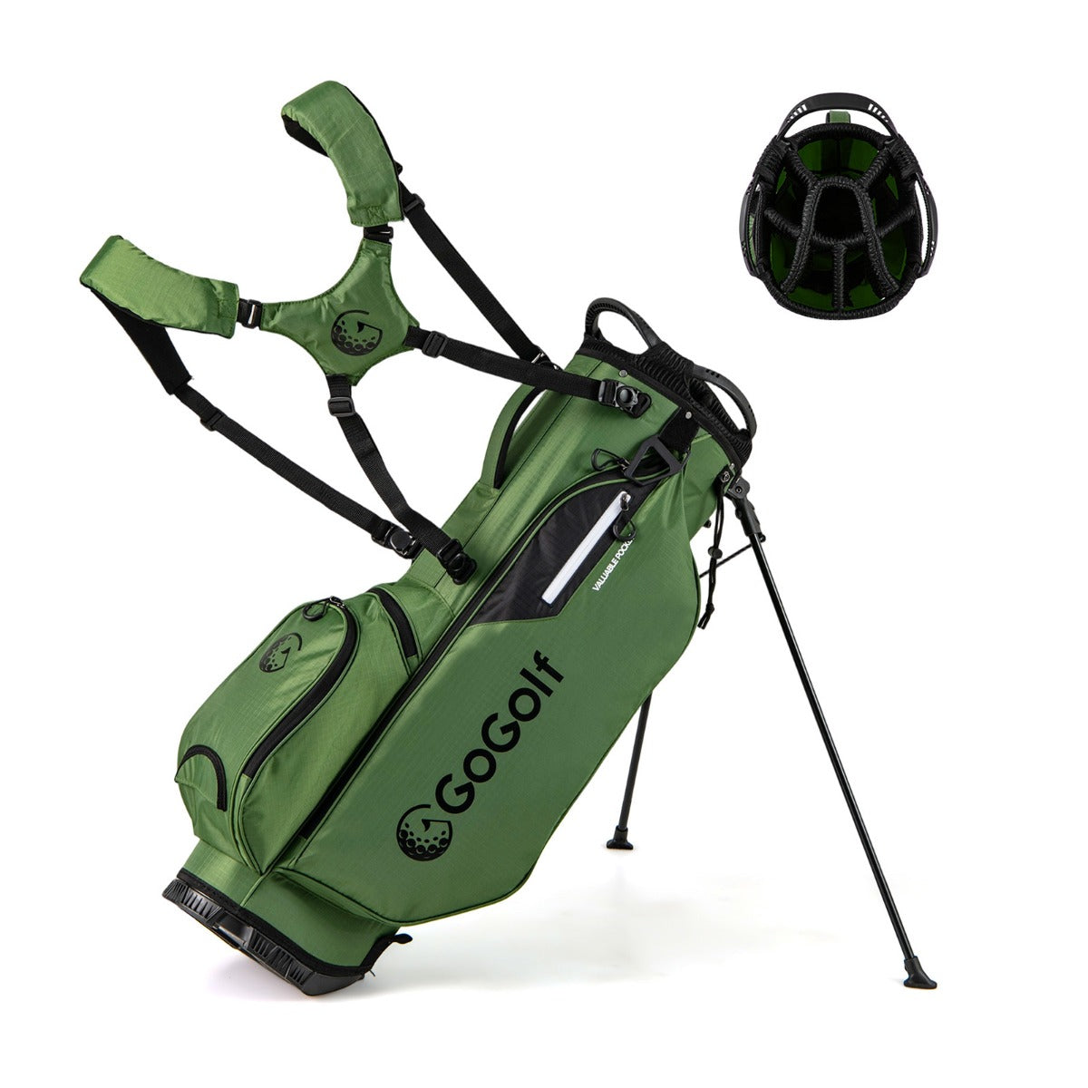 Bolsa de Golfe com Tripé com 8 Divisórias, 5 Bolsos com Fecho de Correr e Dupla Alça Ajustável para o Ombro Capa de Chuva Verde