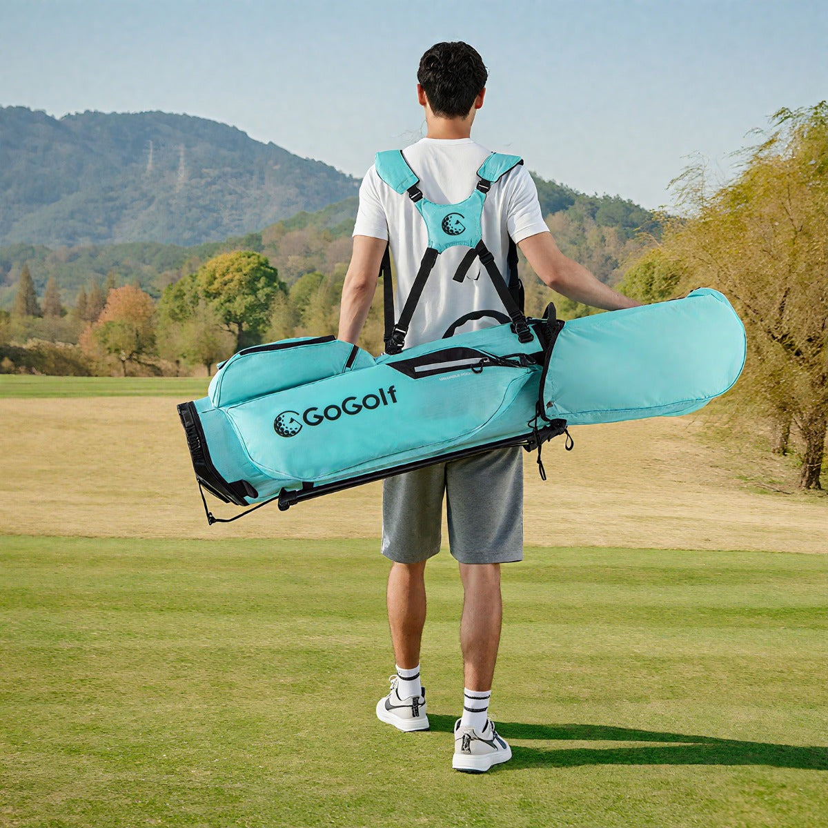 Bolsa de Golfe com Tripé, 8 Divisórias, 5 Bolsos com Zíper e Alça de Ombro Ajustável - Azul
