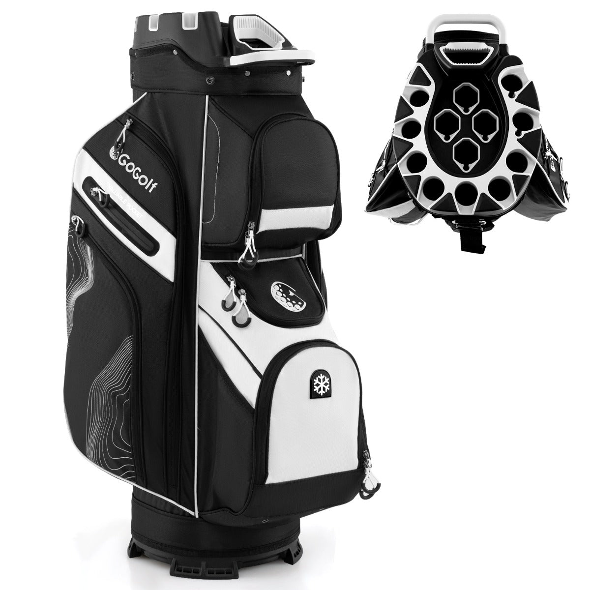 Bolsa para Carro de Golfe com 14 Compartimentos Completa 11 Bolsos com Alça de Ombro para Mulheres e Homens Preto e Branco