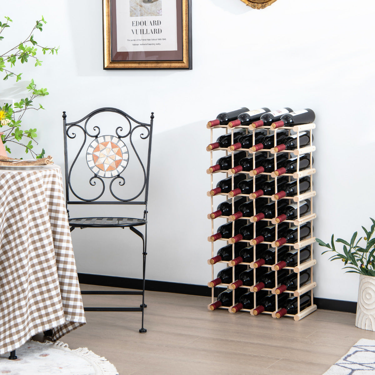 Garrafeira de Madeira Maciça para 36 Garrafas Vinhos Estante de Exposição 5 Níveis para Cozinha Despensa Adega Bar 44,5 x 24 x 86 cm Natural