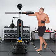 Saco de Boxe em Pé Ajustável em Altura com 2 Bolas de Velocidade Barra Giratória de 360 Base Preenchível com Água e Areia 173-213 cm