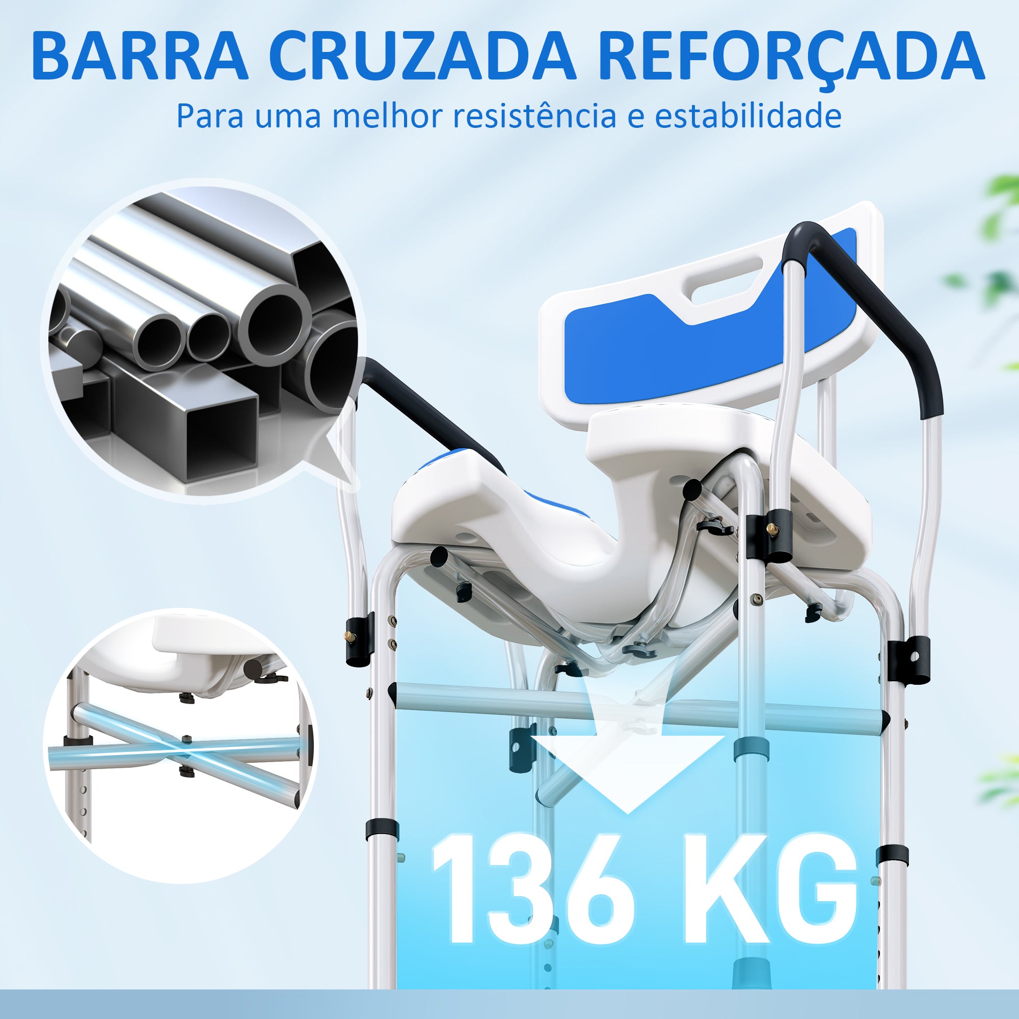 Banco de Duche para Pessoas Idosas com Assento Ranhurado Azul 53x41,5x78,5-91,5 cm