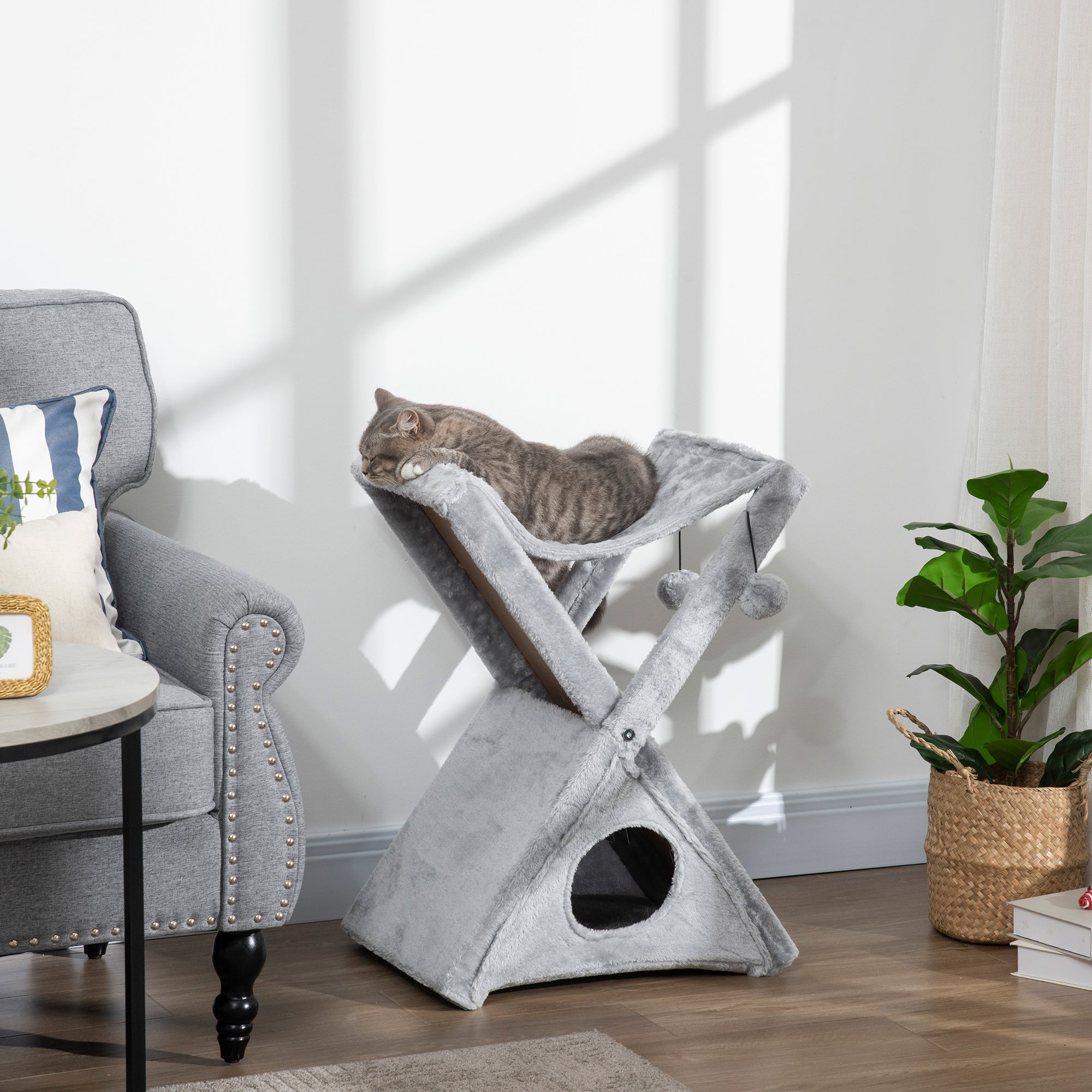 Árvore Arranhadora Dobrável para Gatos 54.5x32x65cm Cinza