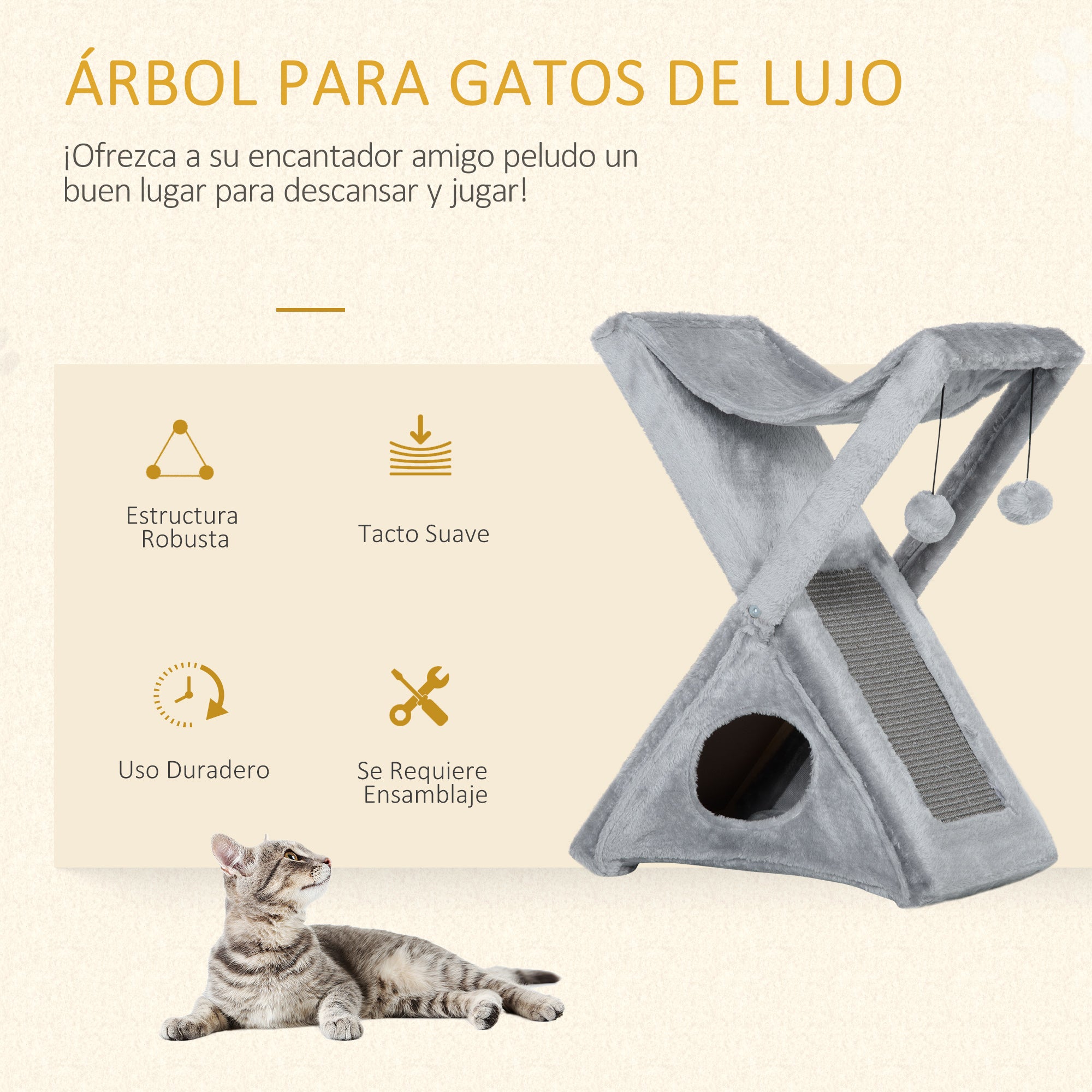 Árvore Arranhadora Dobrável para Gatos 54.5x32x65cm Cinza