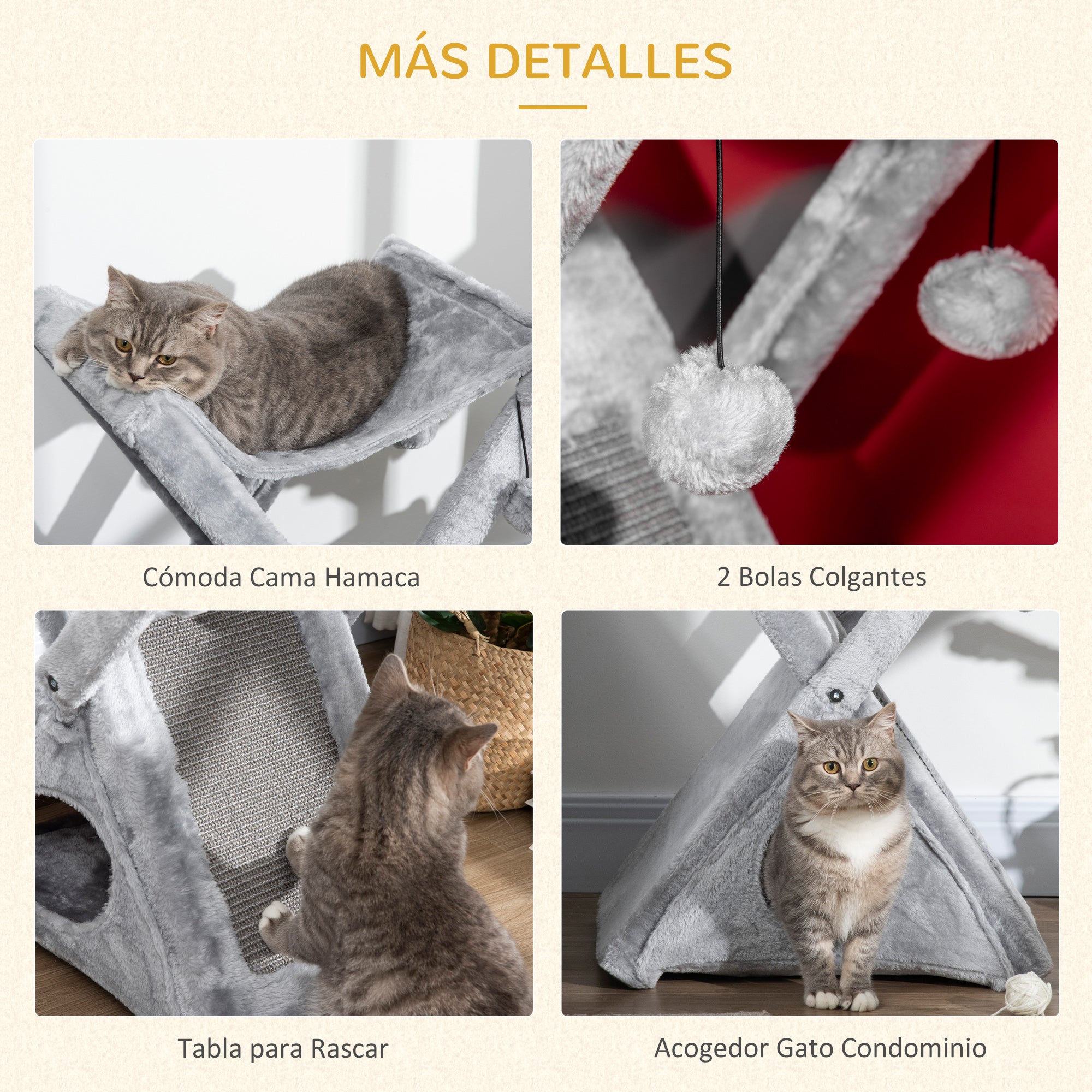 Árvore Arranhadora Dobrável para Gatos 54.5x32x65cm Cinza