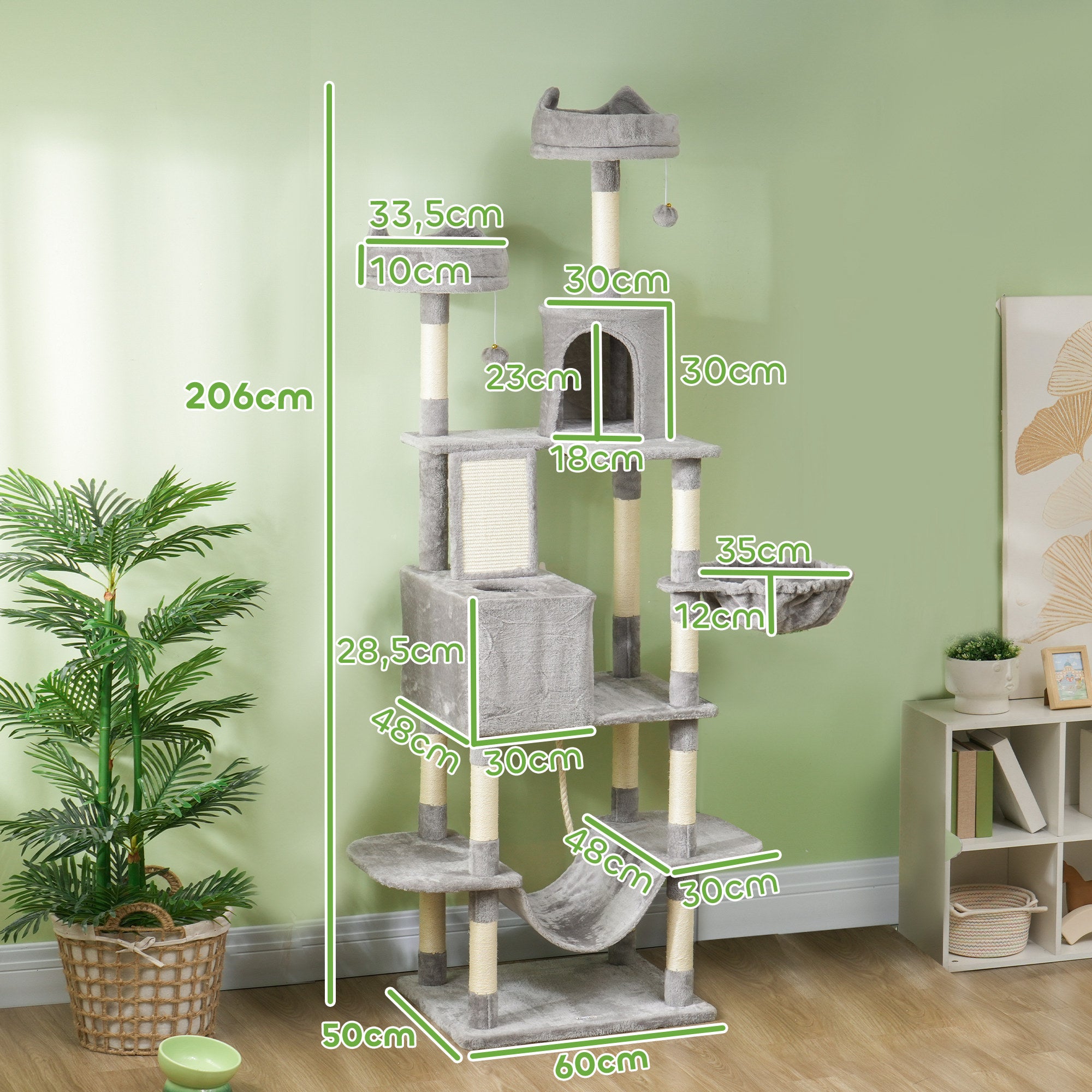 Arranhador para Gatos Grande Cinza Claro - Medidas 60x50x206 cm