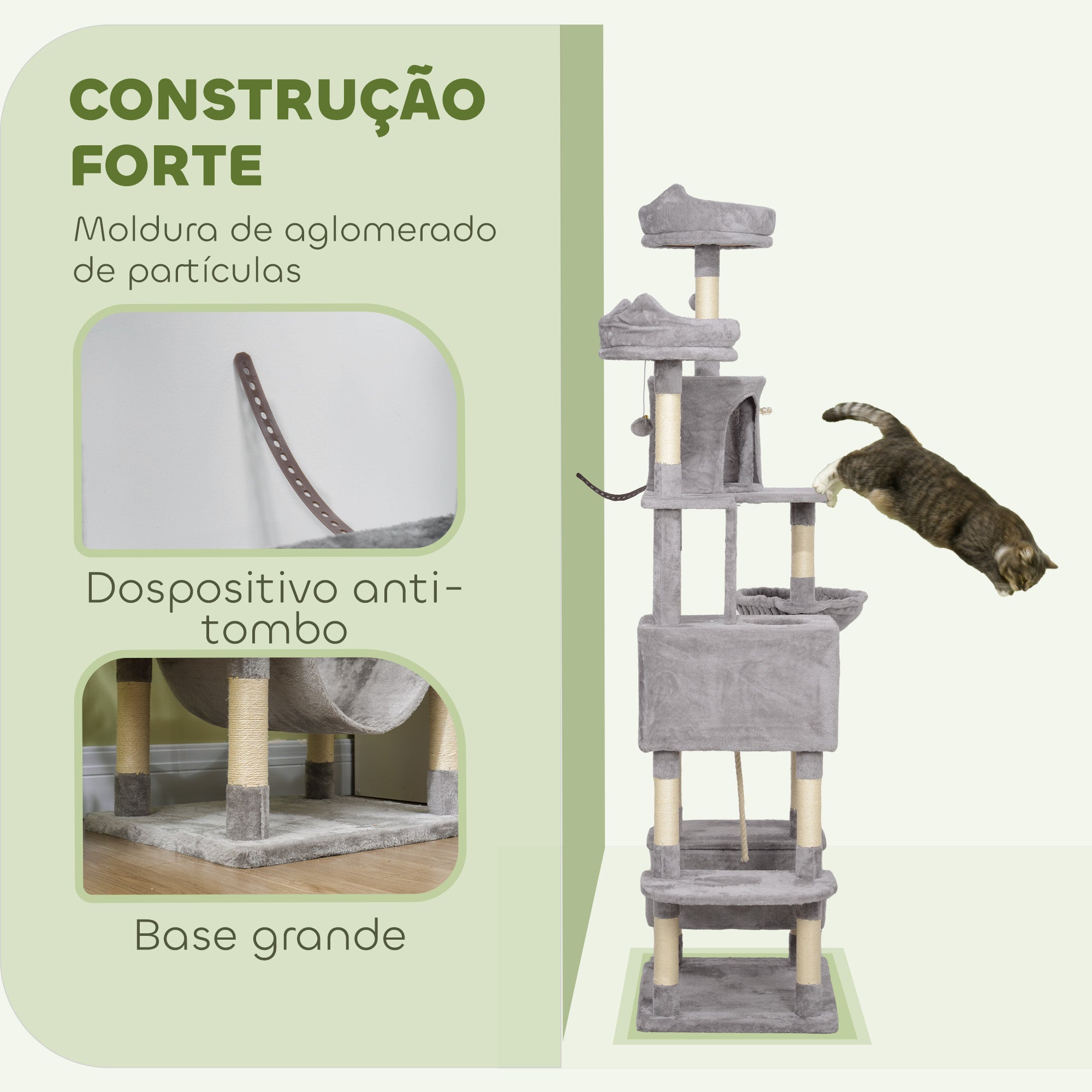 Arranhador para Gatos Grande Cinza Claro - Medidas 60x50x206 cm