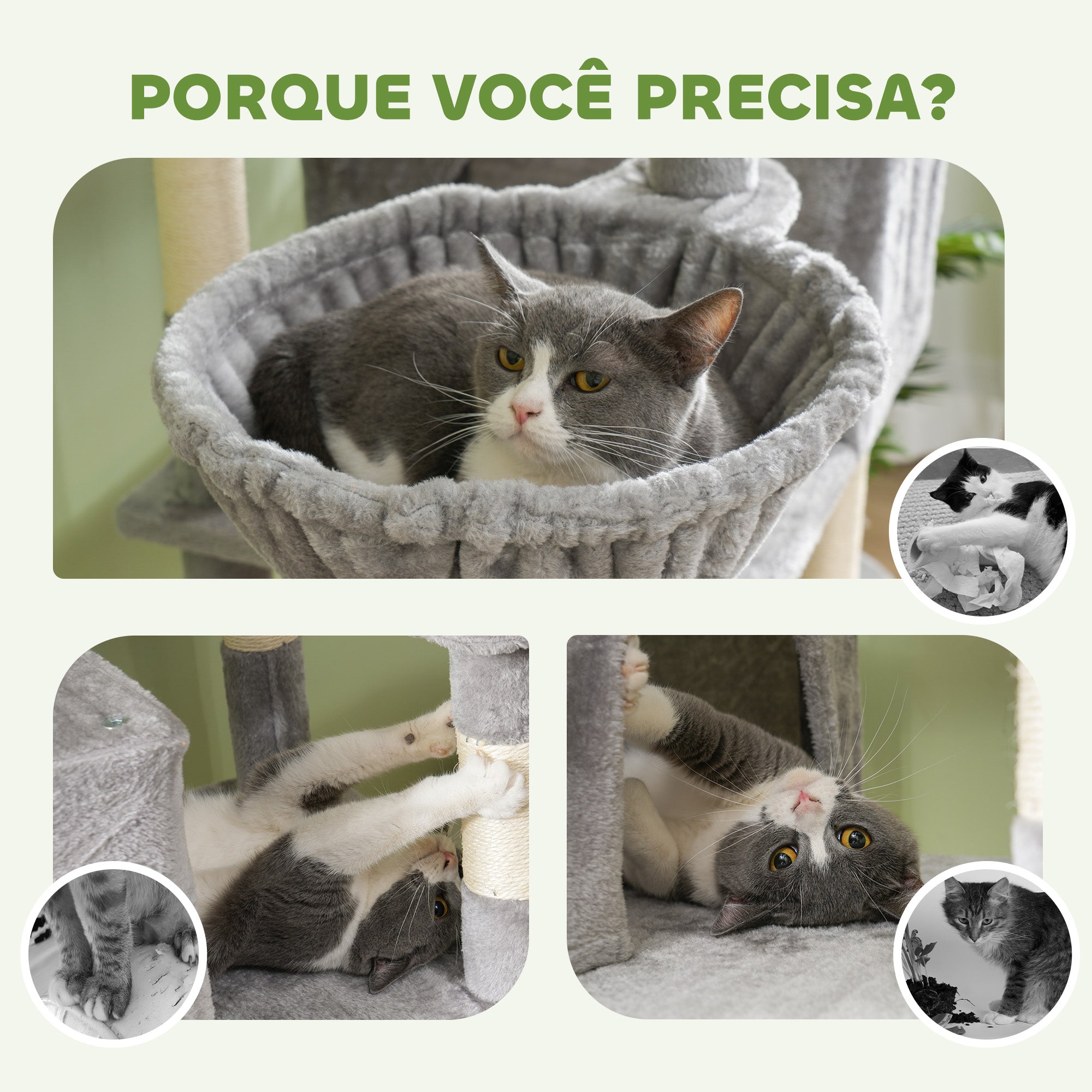 Arranhador para Gatos Grande Cinza Claro - Medidas 60x50x206 cm