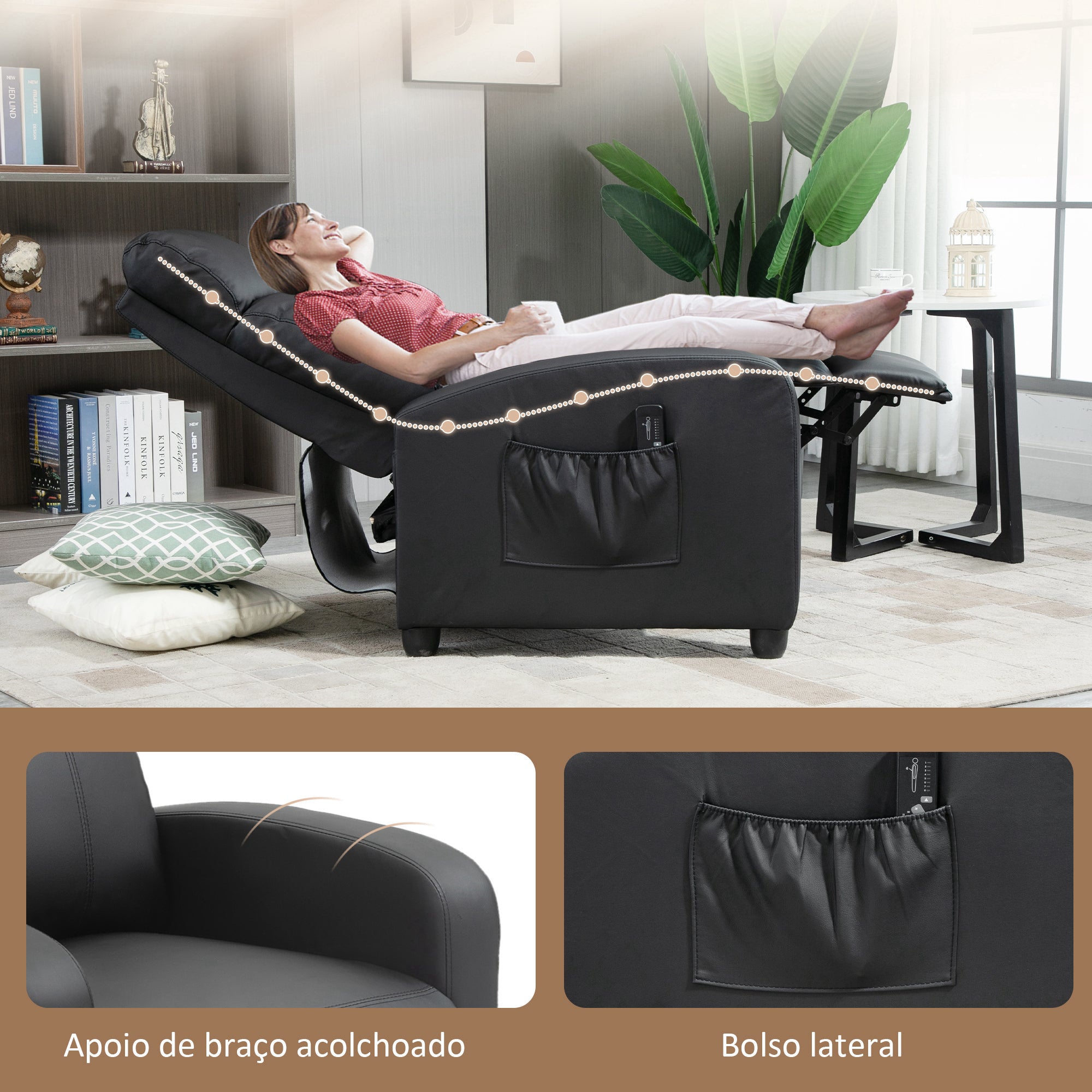 Poltrona de Massagem Relax Reclinável 68x88x98 cm Preto