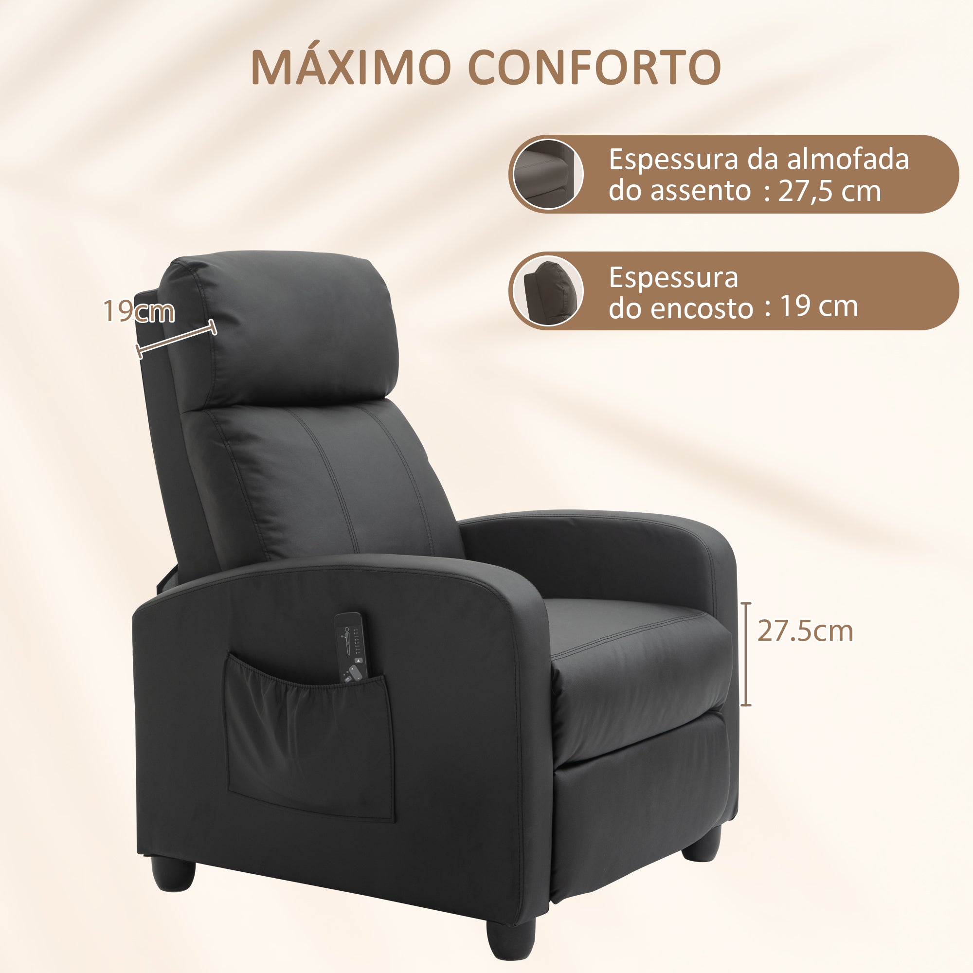 Poltrona de Massagem Relax Reclinável 68x88x98 cm Preto