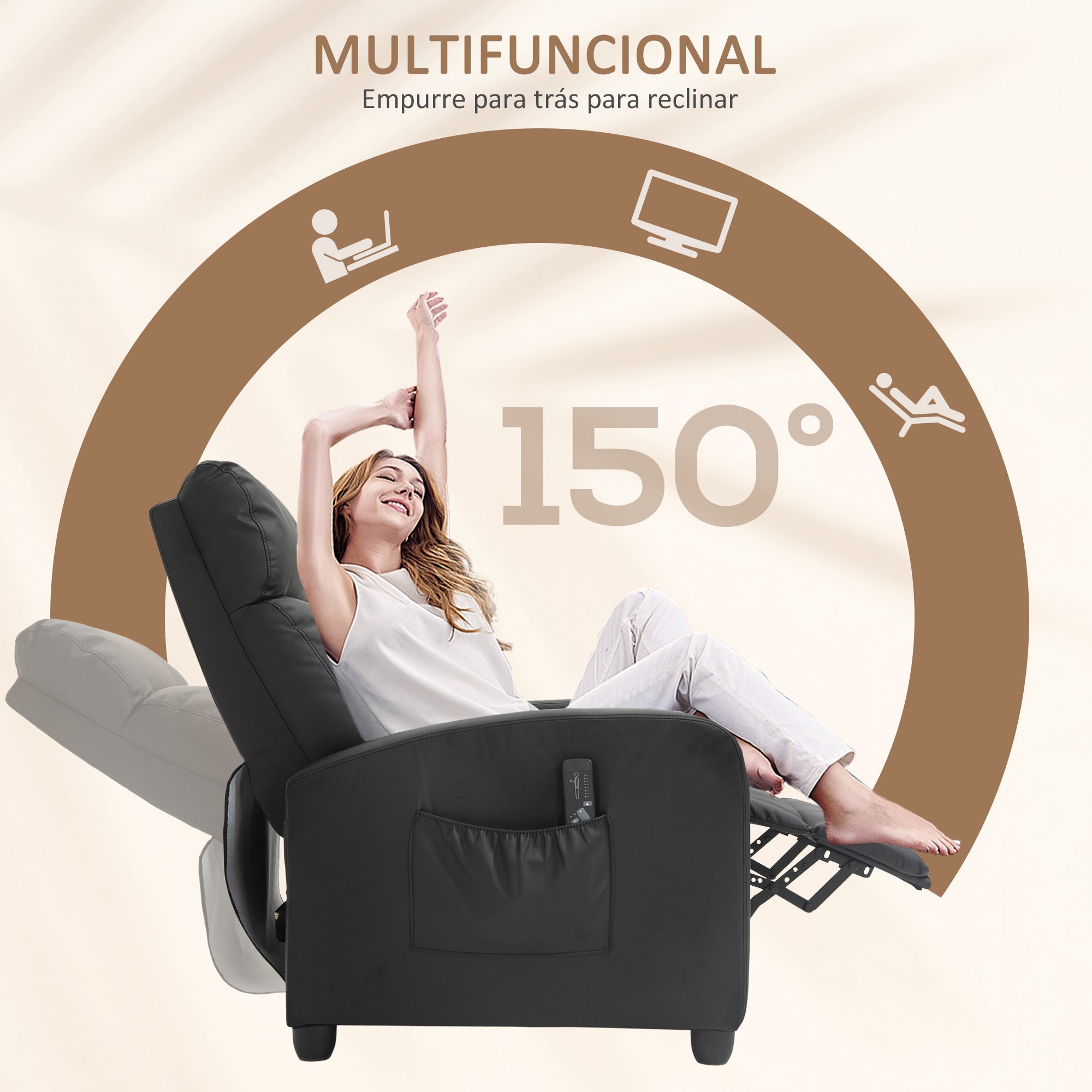 Poltrona de Massagem Relax Reclinável 68x88x98 cm Preto