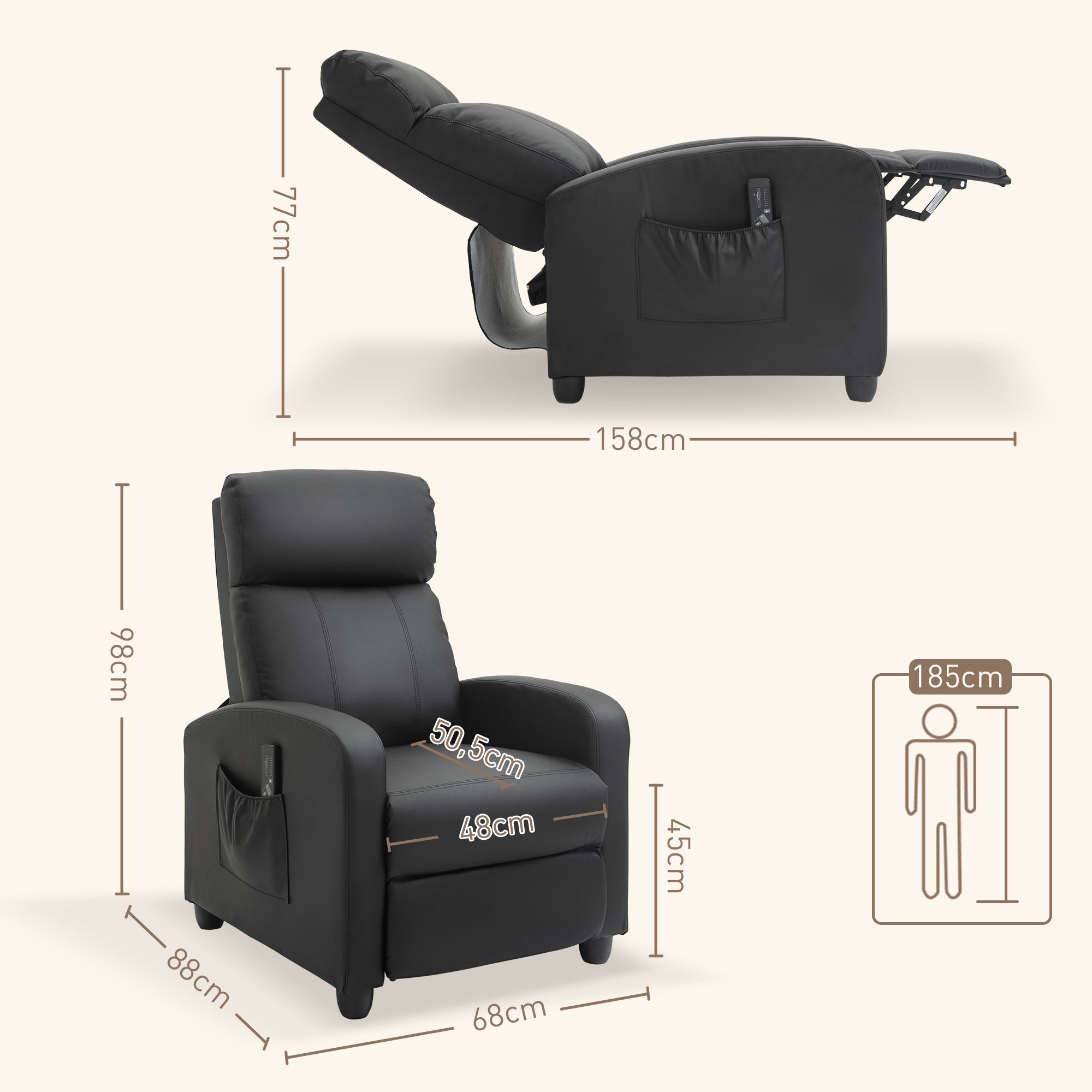 Poltrona de Massagem Relax Reclinável 68x88x98 cm Preto