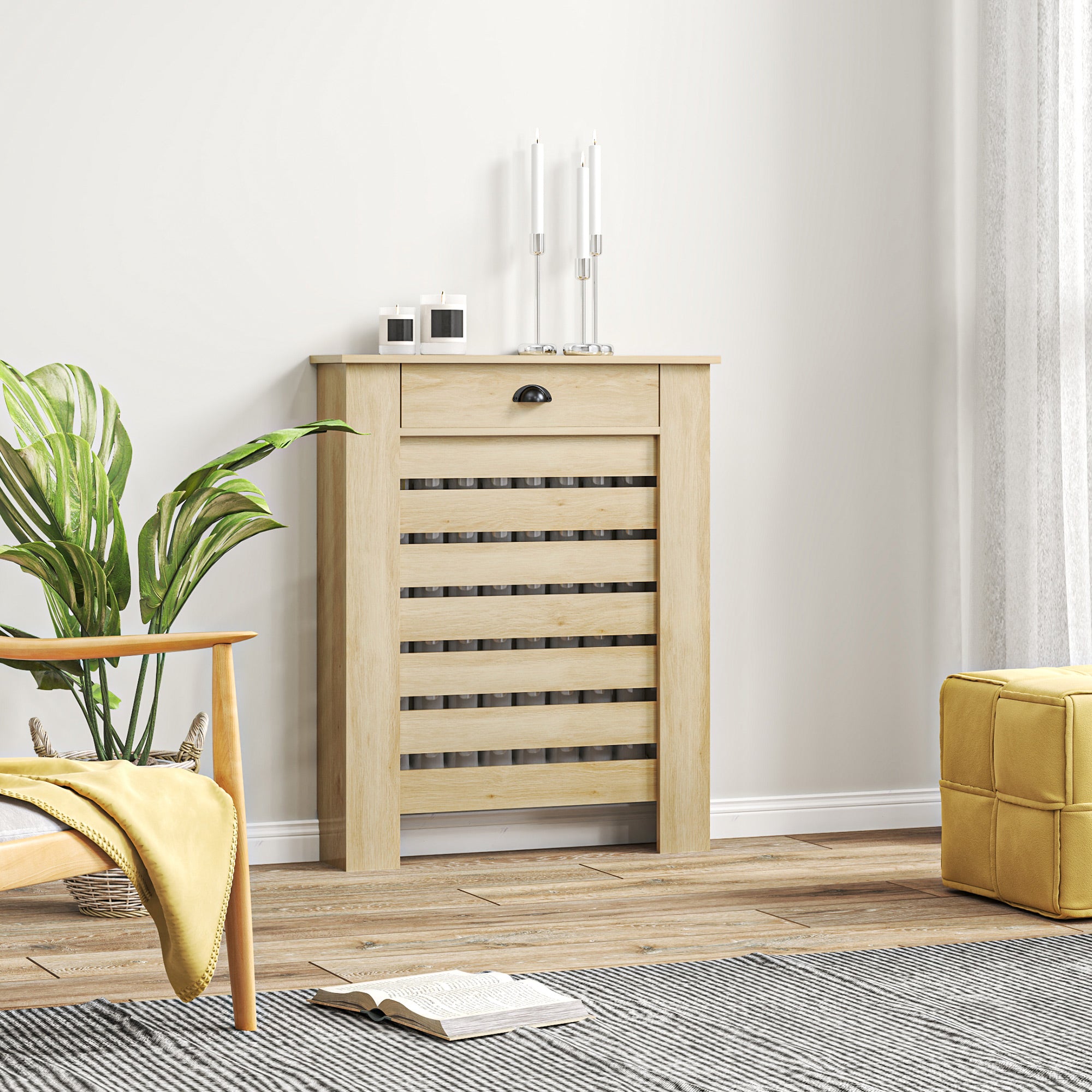Cobertura para Radiador em MDF – 78x19x95,5 cm – Cor de Carvalho
